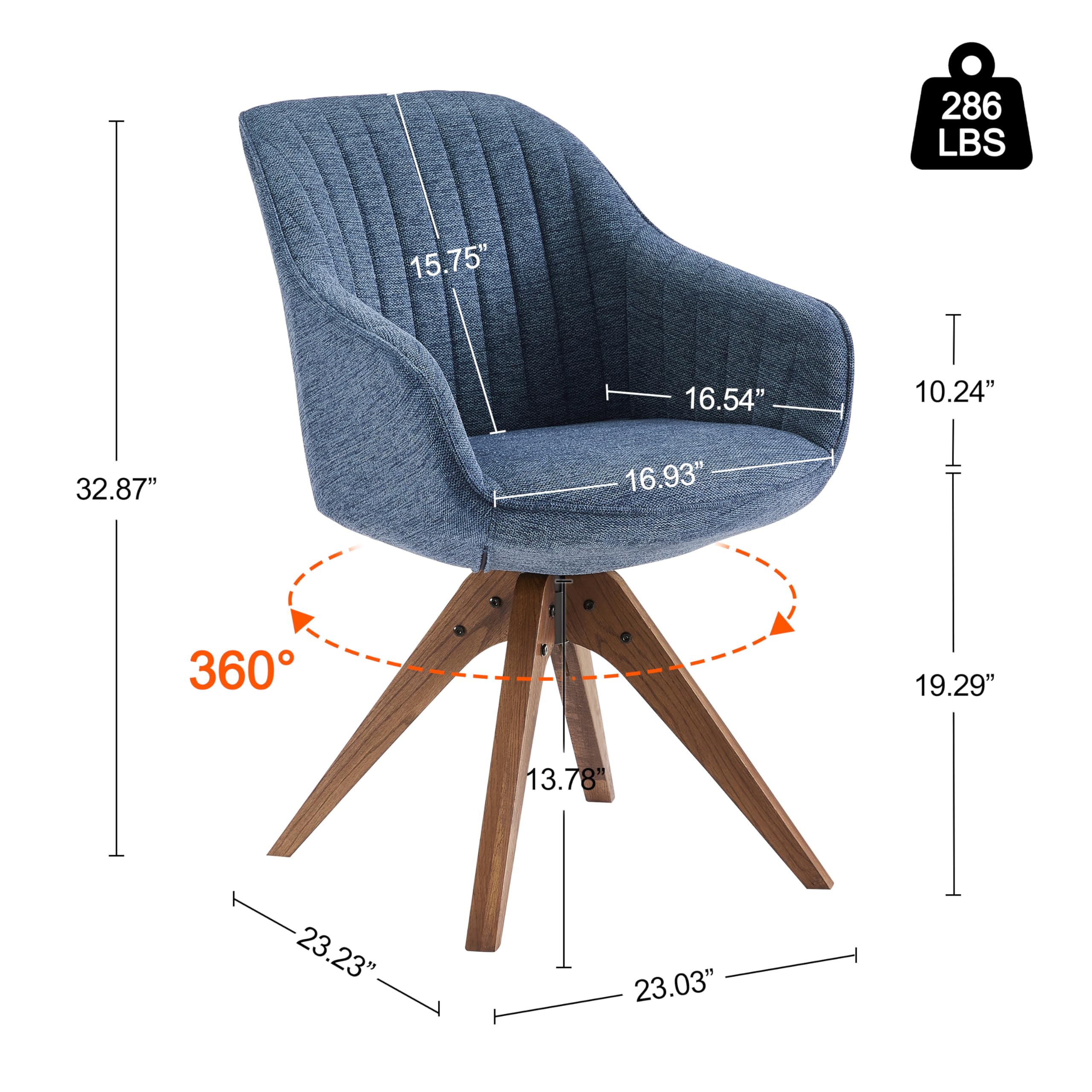 Art Leon Mid Century Modern Office Chair - No Wheels Swivel Accent Chair with Oak Wood Legs & Fabric Upholstery, Blue - Perfect for Home Office, Study Room & Reading Nook