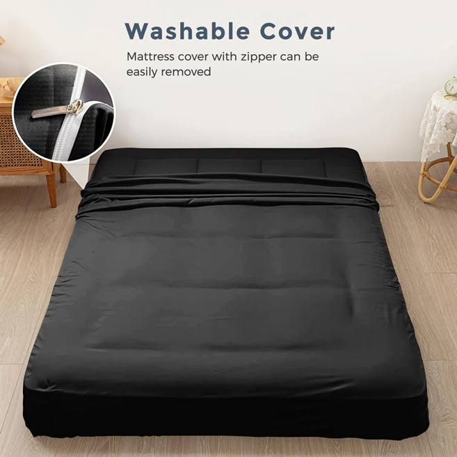 MAXYOYO Padded Japanese Floor Mattress - Black Foldable Roll Up Futon for Bedroom, Guest Room & Travel | Comfortable Floor Sleeping Mat for Adults & Kids