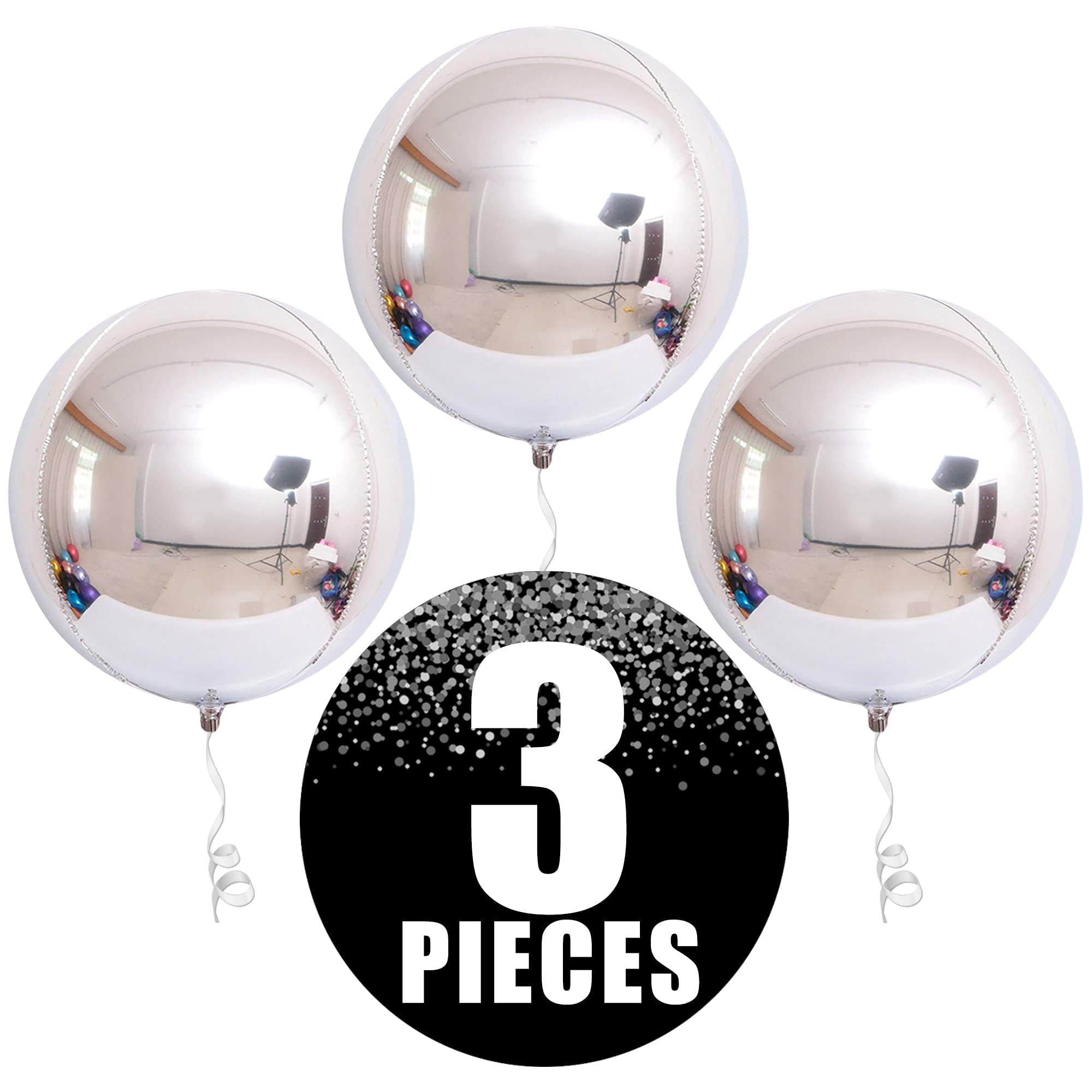 KatchOn 22 Inch Large Metallic Silver Balloons - Pack of 3 | Birthday Party Decorations | New Year 2024 Foil Balloons | Shiny Metallic Balloons for Weddings, Baby Showers & Holiday Celebrations