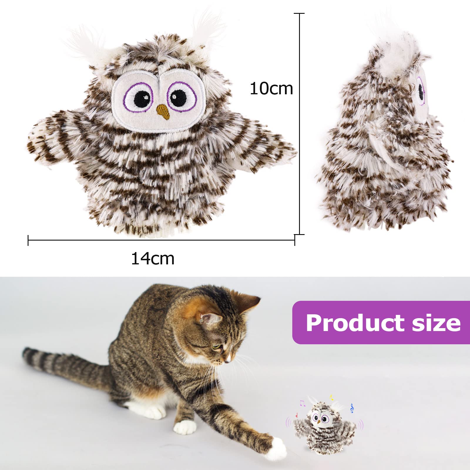 Interactive Flapping Wings Owl Cat Toys with Bird Sound & Catnip - Rechargeable 3 Vibration Modes Indoor Cat Toy for Boredom Prevention - Perfect for Playtime, Exercise & Mental Stimulation for Kittens & Adult Cats