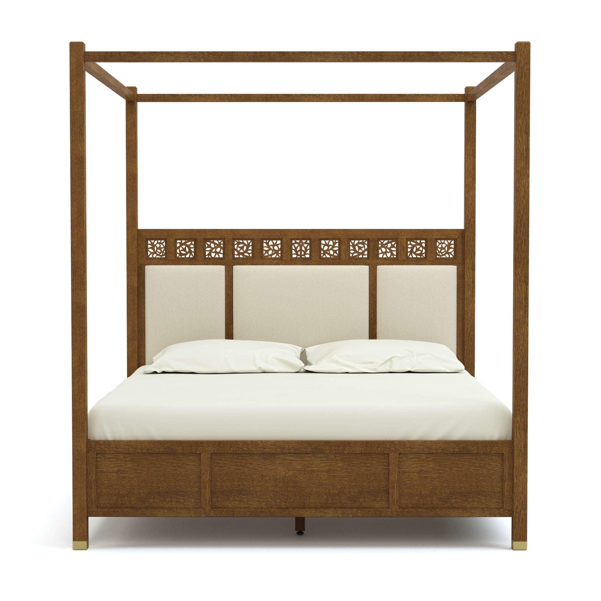 Luxury Surrey Hills Upholstered Four Poster Bed Frame - Queen/King Size, Premium Fabric Headboard, Elegant Canopy Design for Master Bedroom Decor