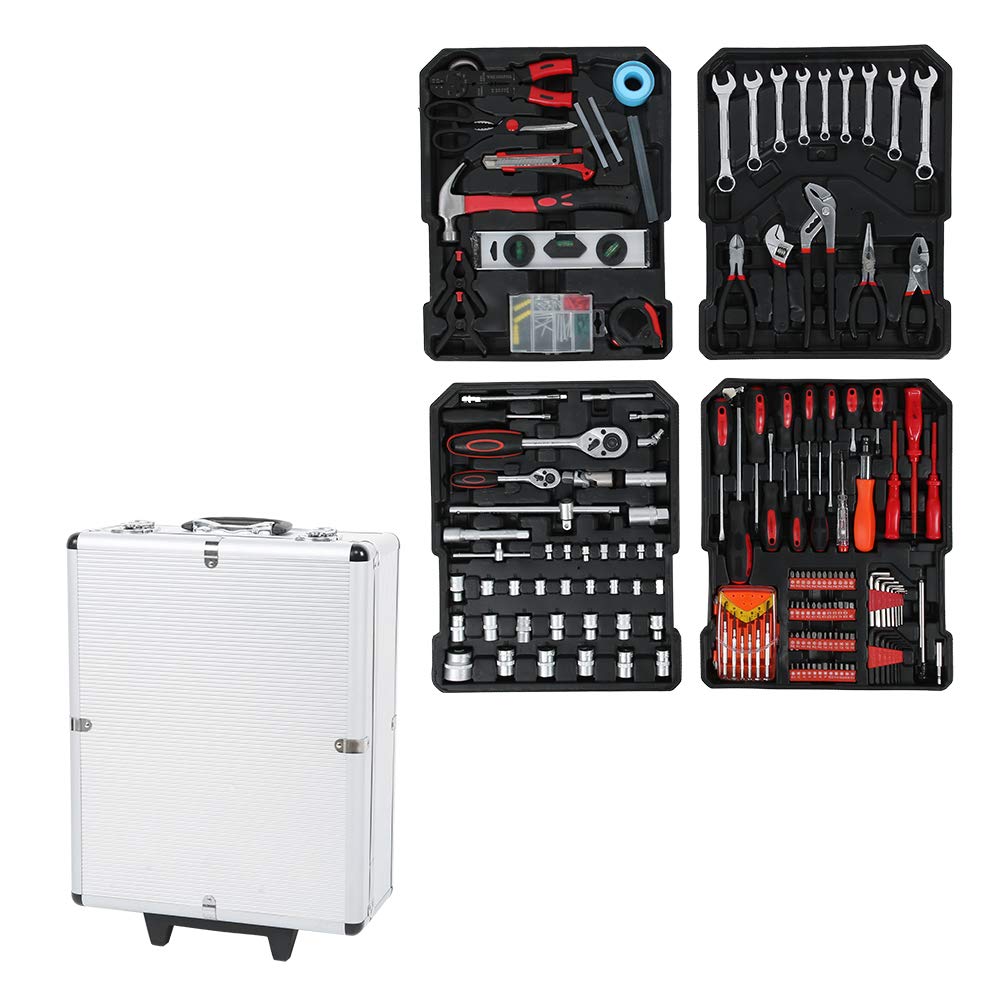 YWBL-WH 186-Piece Professional Tool Set - Household & Automotive Repair Kit with Pliers, Wrenches, Screwdrivers & Socket Set | Portable Trolley Case for Mechanics, DIY Home Improvement & Emergency Car Repairs