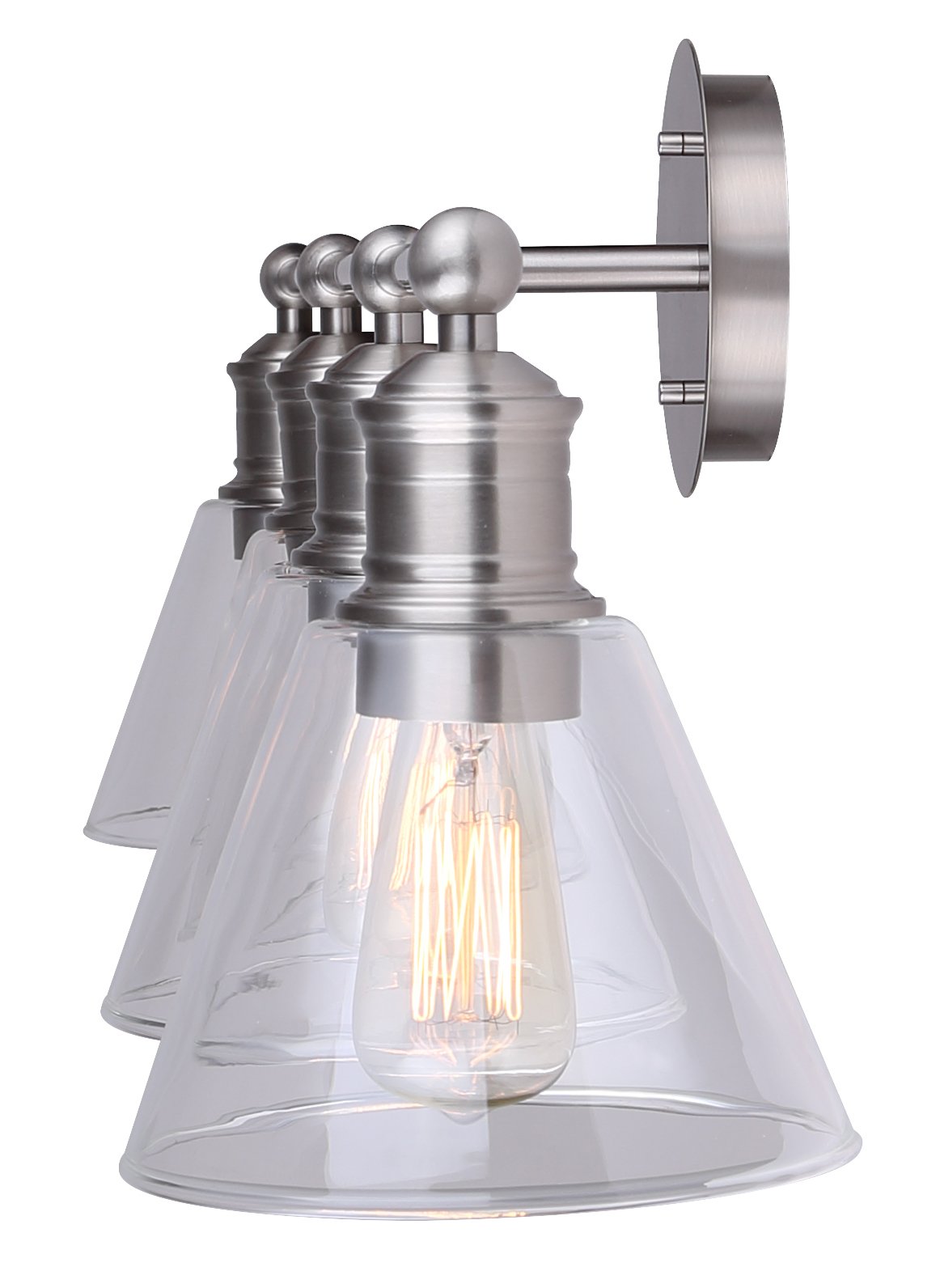 CANARM IVL628A04BN LTD Larken 4-Light Bathroom Vanity Light Fixture, Brushed Nickel Finish with Clear Glass Shades - Perfect for Bathroom, Powder Room, and Dressing Room Lighting