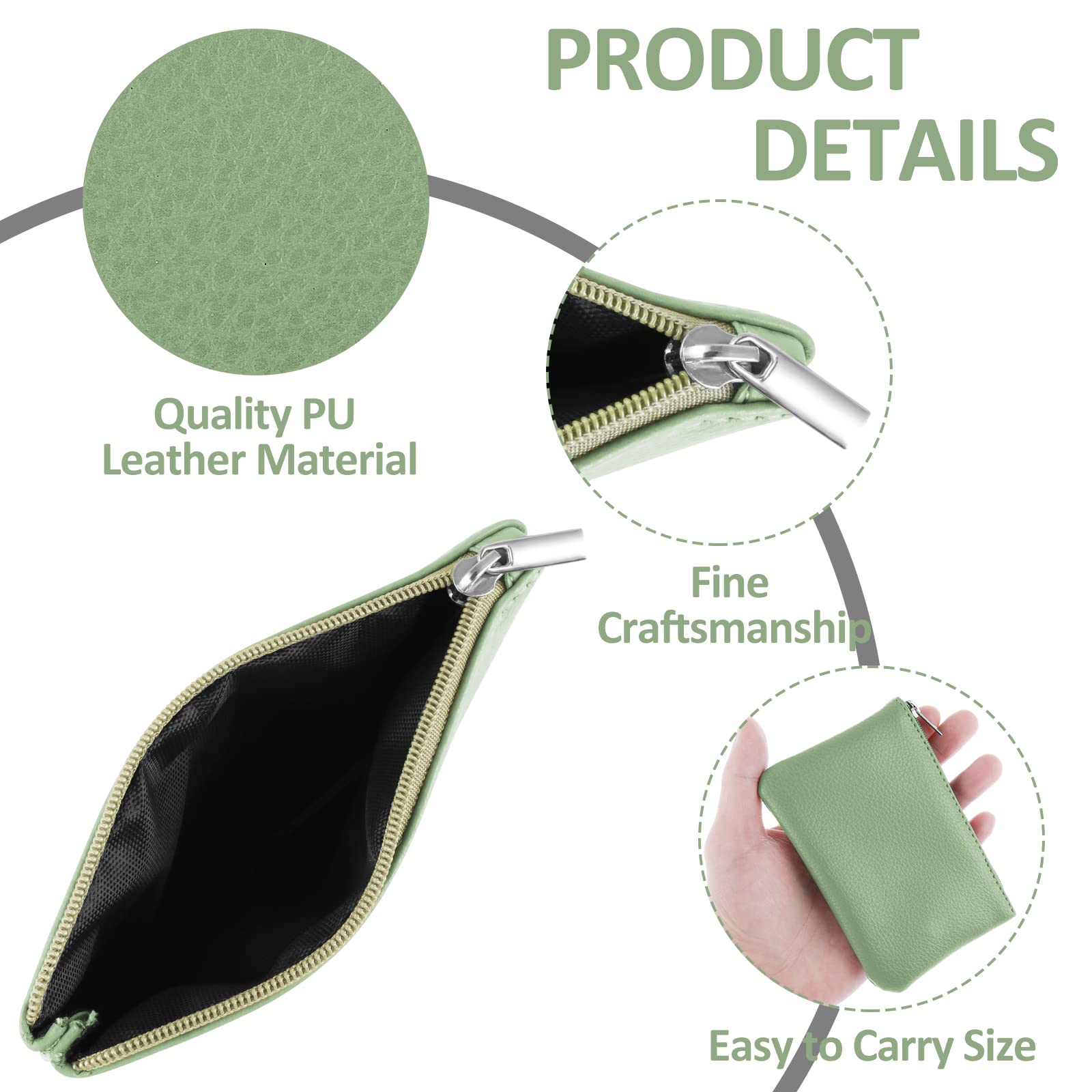 PU Lychee Pattern Zipper Coin Purse - Mini Portable Wallet for Women with Credit Card Slots, ID Holder & Keychain - Perfect for Change, Keys, Lipstick & Headphones (Green) | Ideal for Daily Use, Travel & Gift Giving
