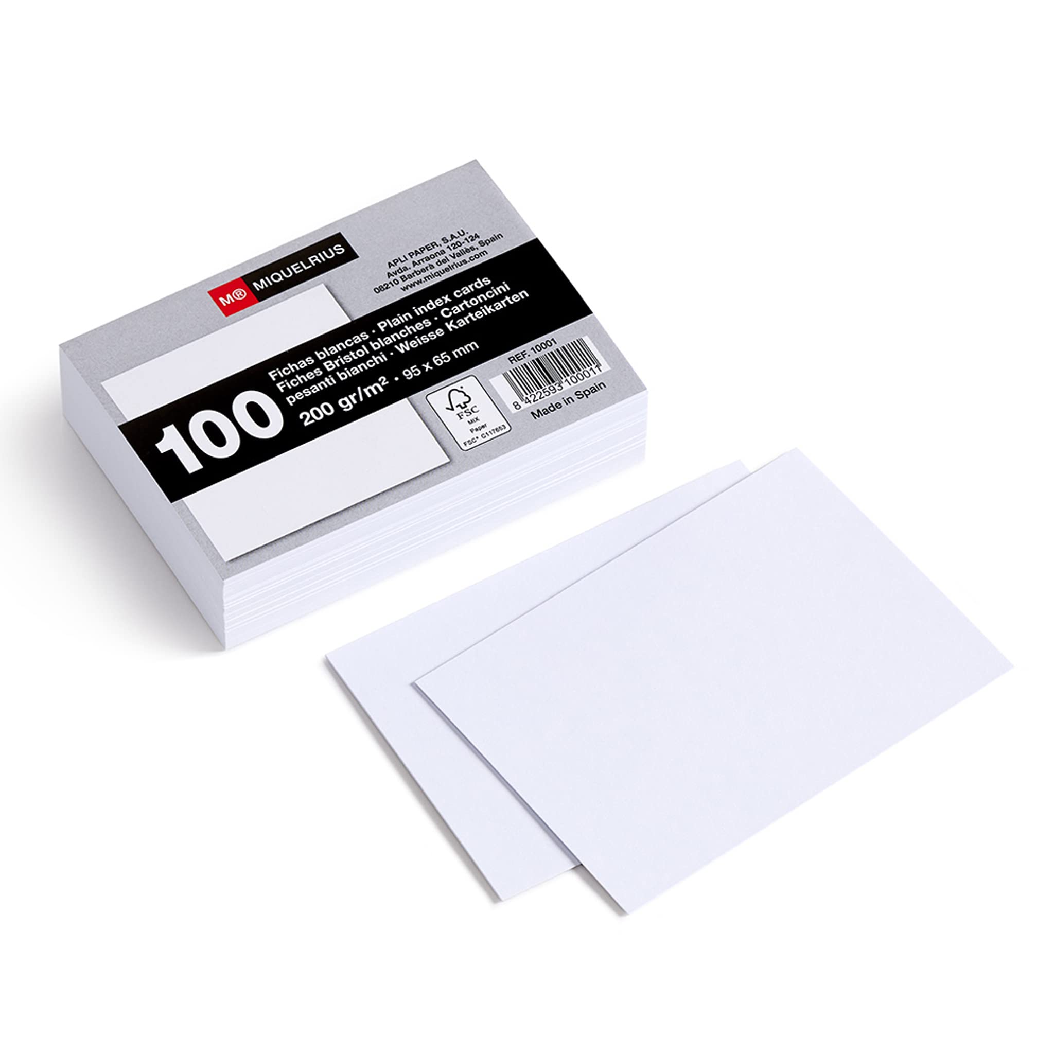 Miquelrius 200gsm Index Cards - 200 Pack Smooth Study Flashcards (95x65mm) for School, Office & Exam Prep - Perfect for Memorization, Language Learning & Presentation Notes