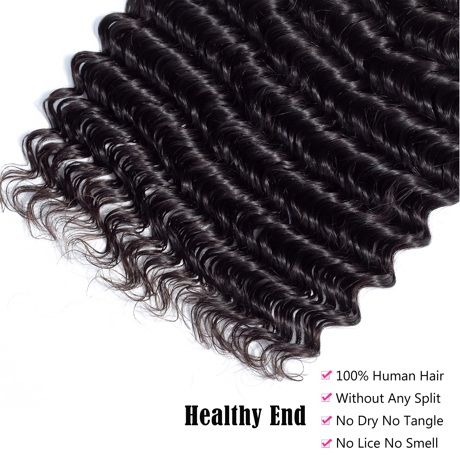 10A Brazilian Virgin Human Hair Bundles 18 20 22 Inch - Unprocessed Deep Wave 3 Bundles with Double Strong Weft for Natural Curly Look | Perfect for Protective Styles, Weaves, Wigs & Hair Extensions