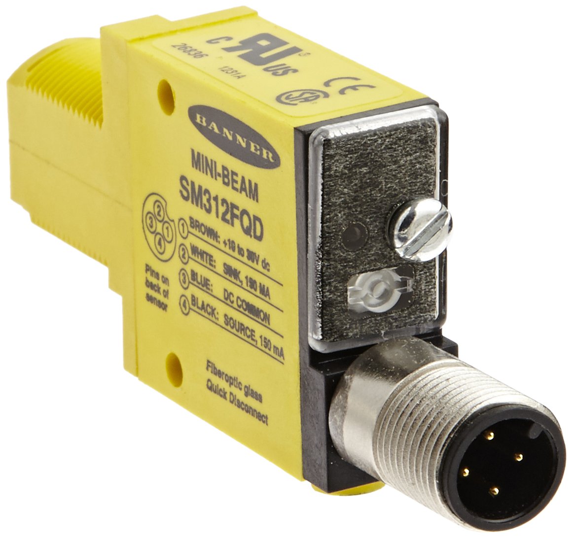 SM312FQD Mini Beam DC Photoelectric Sensor - Glass Fiber Mode, 4-Pin European QD Termination, Adjustable Sensing Range for Industrial Automation & Packaging Equipment