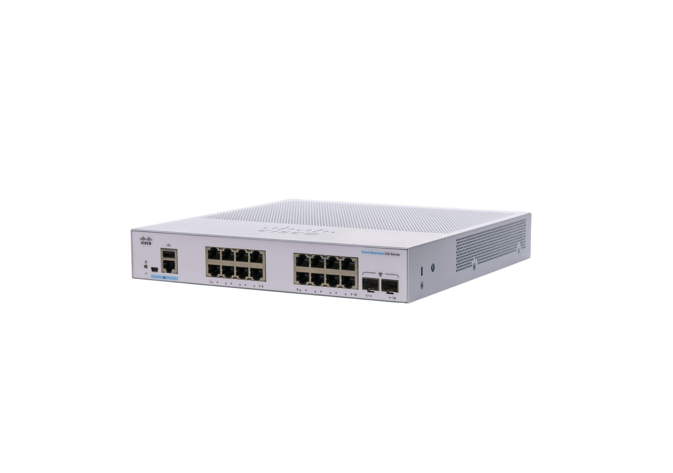 CISCO CBS250-16T-2G 16-Port Gigabit Smart Switch with 2x1G SFP | Business Network Switch | Limited Lifetime Warranty | Renewed | Ideal for Office Networking & Small Business IT Infrastructure