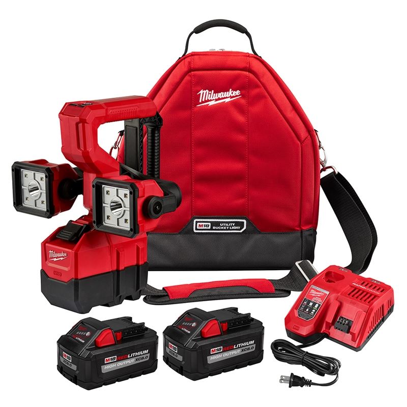 M18 18V Cordless Utility Bucket Light with 2 Batteries - 2122 22HD Lithium-Ion Rechargeable Work Light for Construction, Camping, and Emergency Use