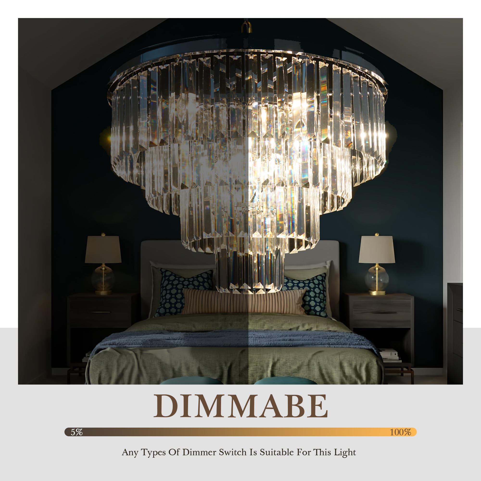 Modern Chrome Crystal 4-Tier Chandelier Pendant Light - 9 Lights, 23.6
