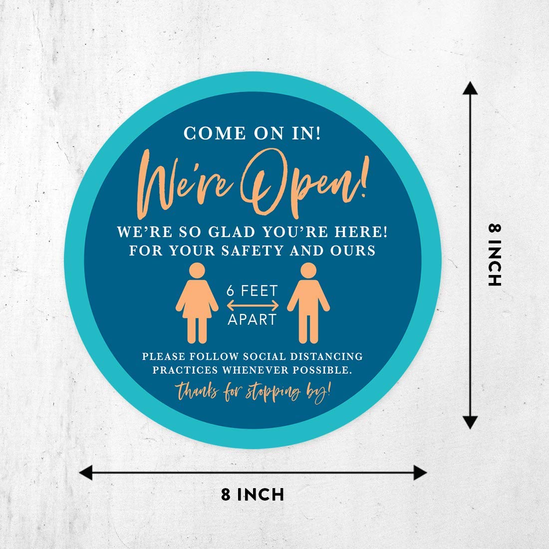 50-Pack Social Distancing Signs & Stickers - 10 Round 8