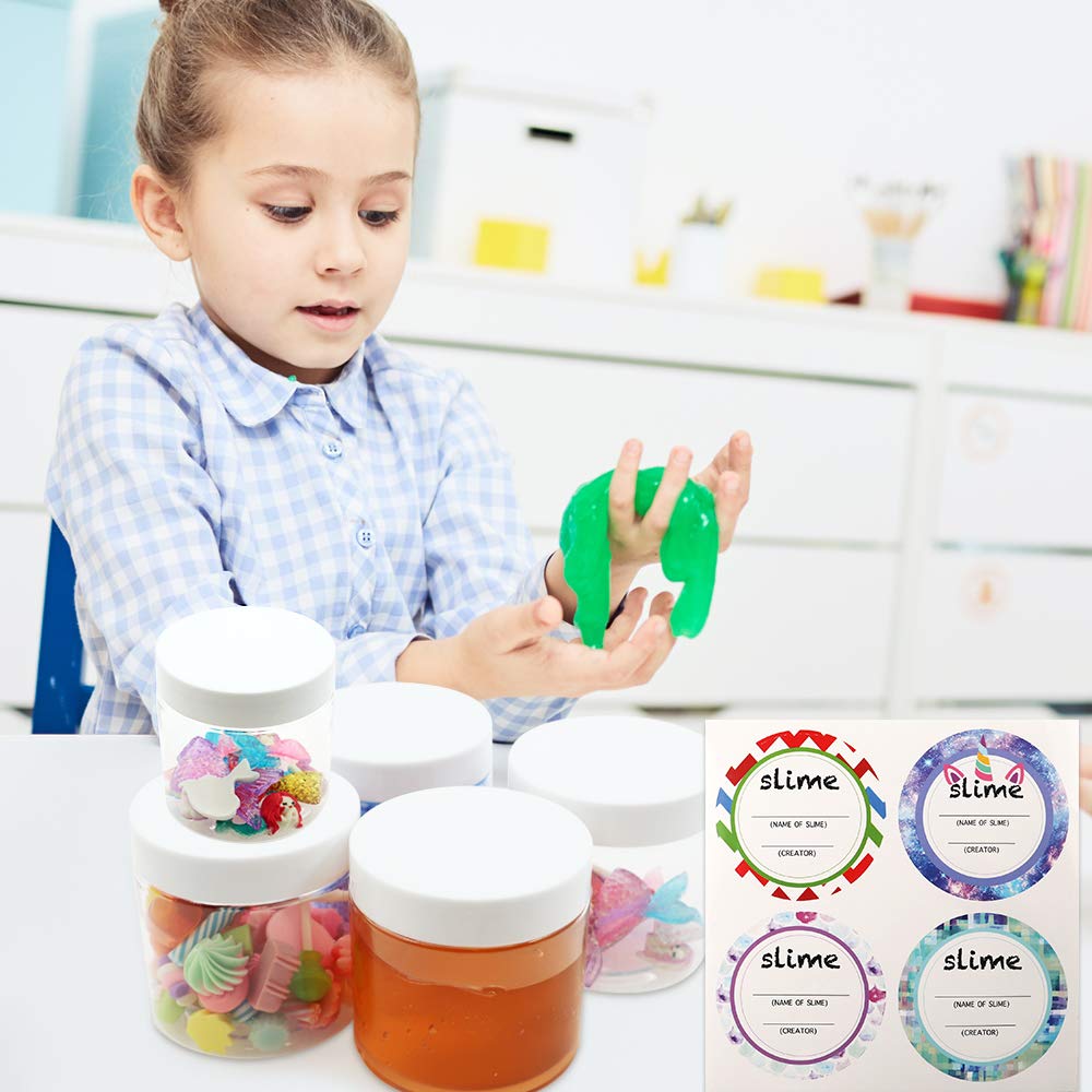 24-Pack Empty Slime Containers - 12 x 6oz & 12 x 2oz Plastic Storage Jars with Lids & Labels | DIY Slime, Glitter, Jewelry Making, Foam Beads Supplies | Perfect for Kids Crafts, Party Favors & Classroom Activities