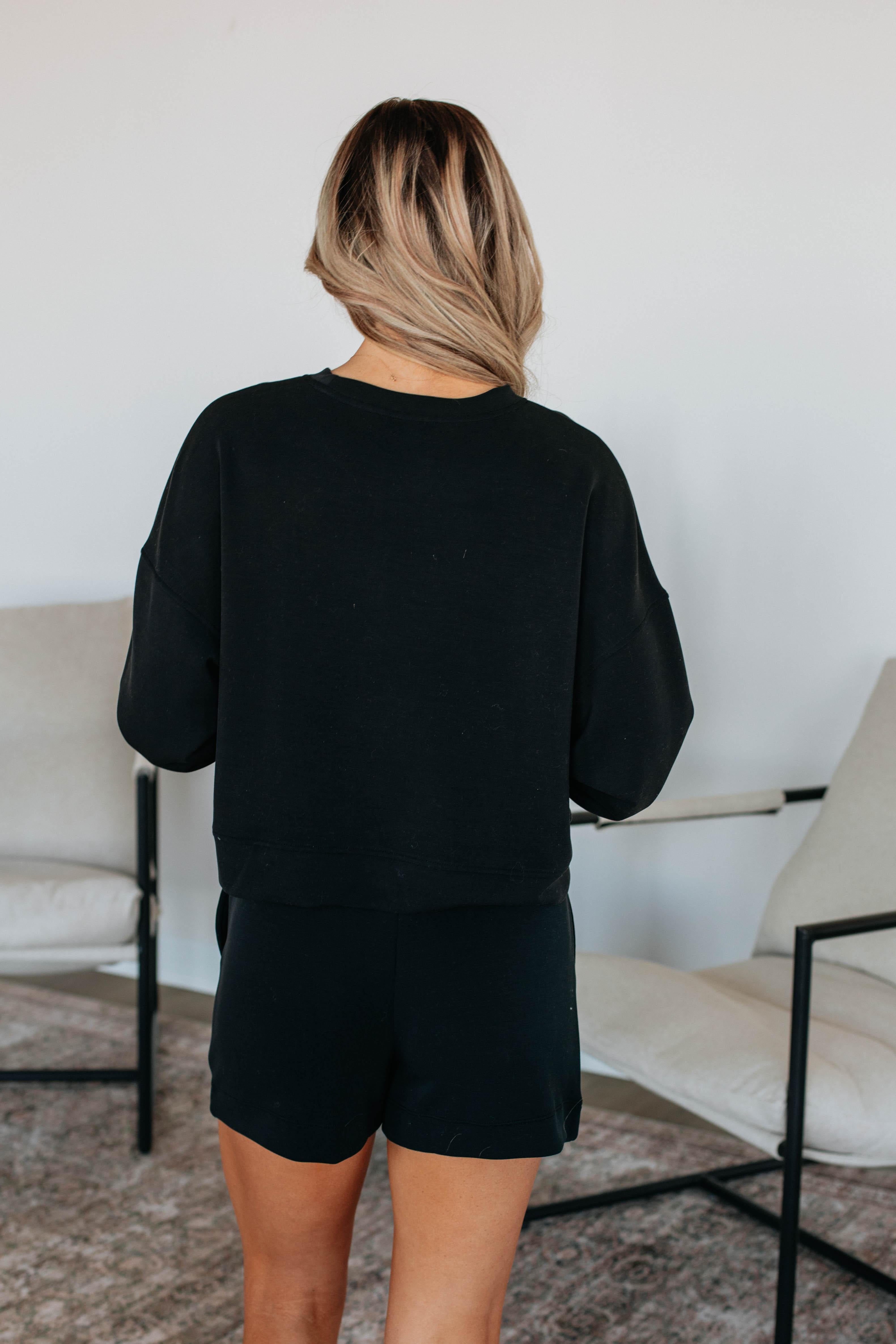 Luxley Lounge Sweatshirt for Women - Soft & Cozy Pullover Hoodie - Black Casual Wear for Home, Travel & Relaxation