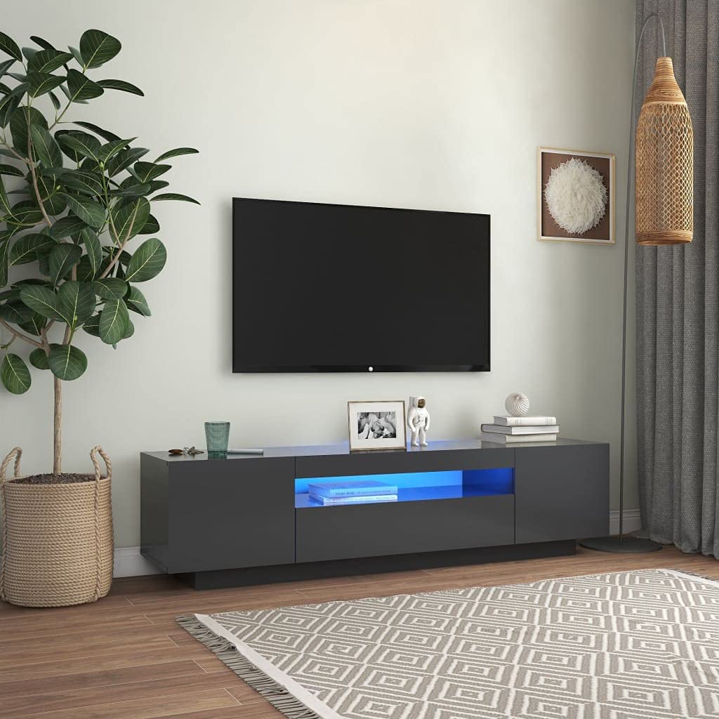 Modern LED TV Stand with RGB Color Changing Lights, 55 Inch TV Entertainment Center with Storage Shelves - Media Console Cabinet for Living Room & Bedroom (Grey, 63