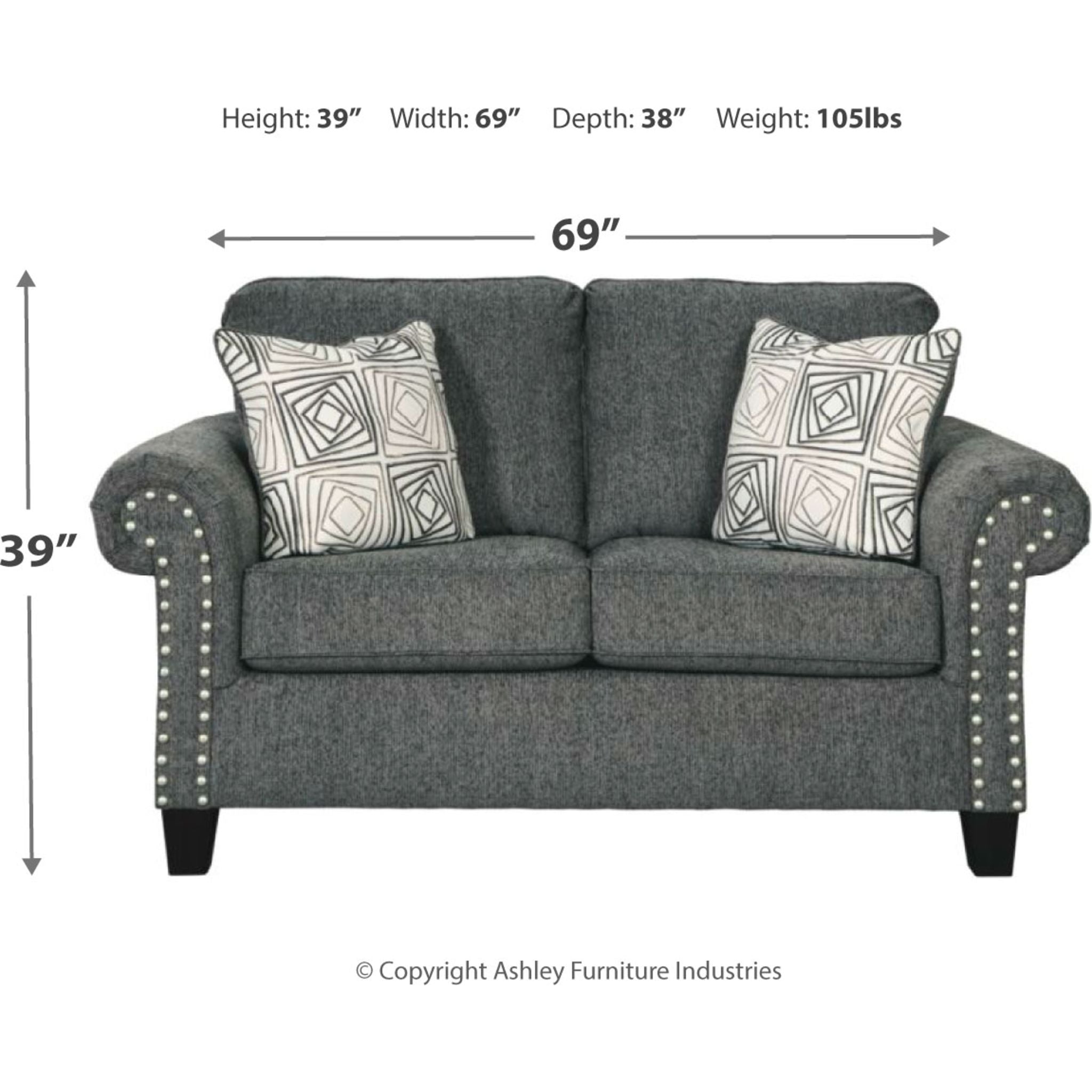 Agleno Loveseat Sofa - Modern Charcoal Gray Fabric 2-Seater Couch for Living Room, Apartment, and Small Spaces
