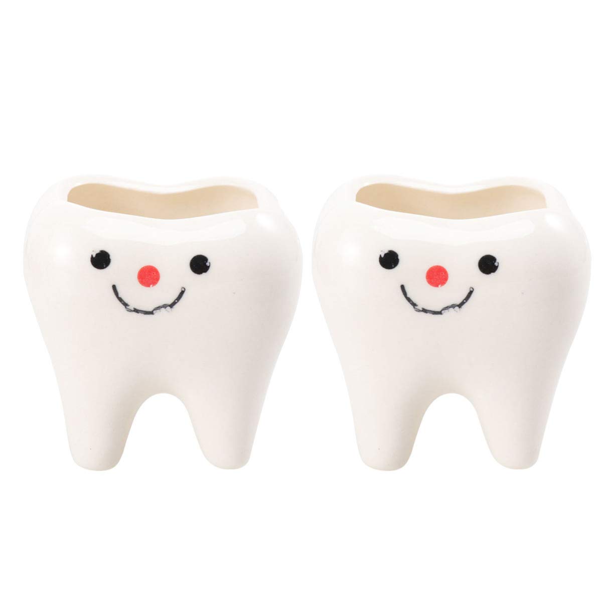 2 Pack Mini Ceramic Tooth-Shaped Flower Pots - Cute Succulent Planters for Home & Office Decor, Small Tabletop Plant Containers for Desk, Windowsill, Shelf Display (Red)