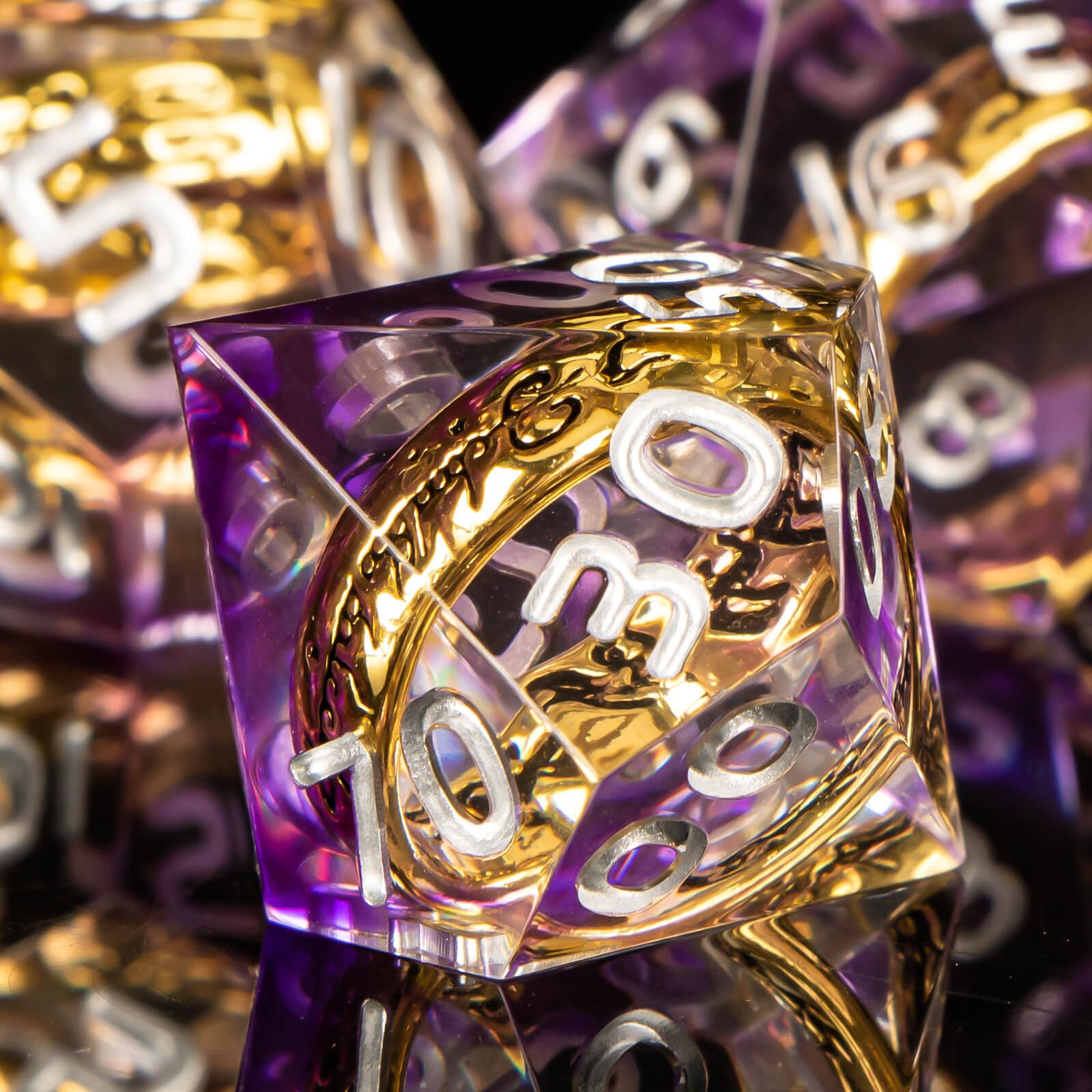 OUKELANWO Sharp Edge Resin D&D Dice Set with Gift Box - Purple Lord of The Rings Style Polyhedral RPG Dice for Dungeons & Dragons (D20, D12, D10, D8, D6, D4) - Perfect for Tabletop Gaming, Magic The Gathering, and Fantasy Role-Playing Adventures