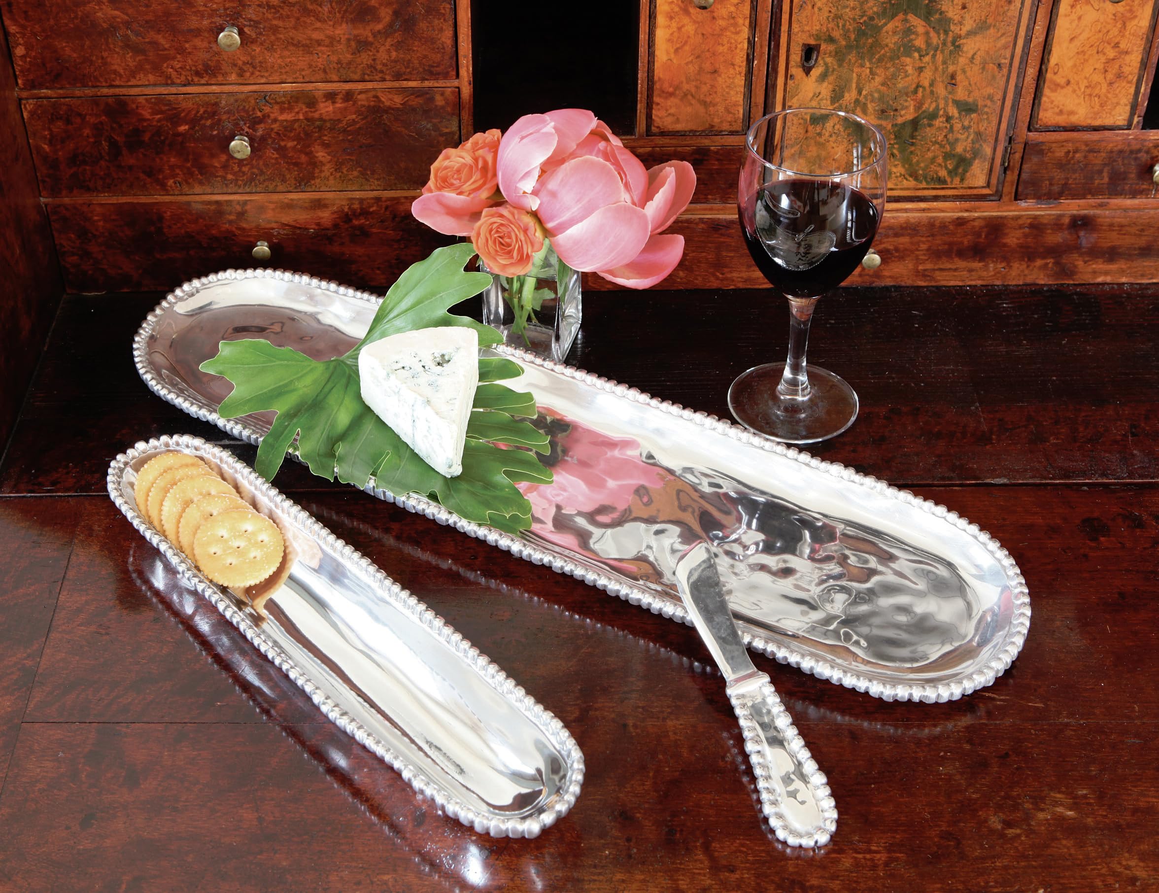 Beatriz Ball Organic Pearl Large Long Baguette Serving Platter - Elegant Appetizer Tray for Dinner Parties, Cheese Boards & Entertaining