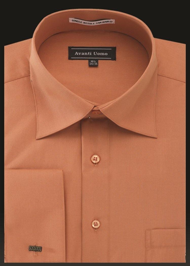 Premium Men's French Cuff Dress Shirt - Spread Collar Formal Business Shirt in Burnt Orange | Ideal for Office, Weddings & Special Occasions