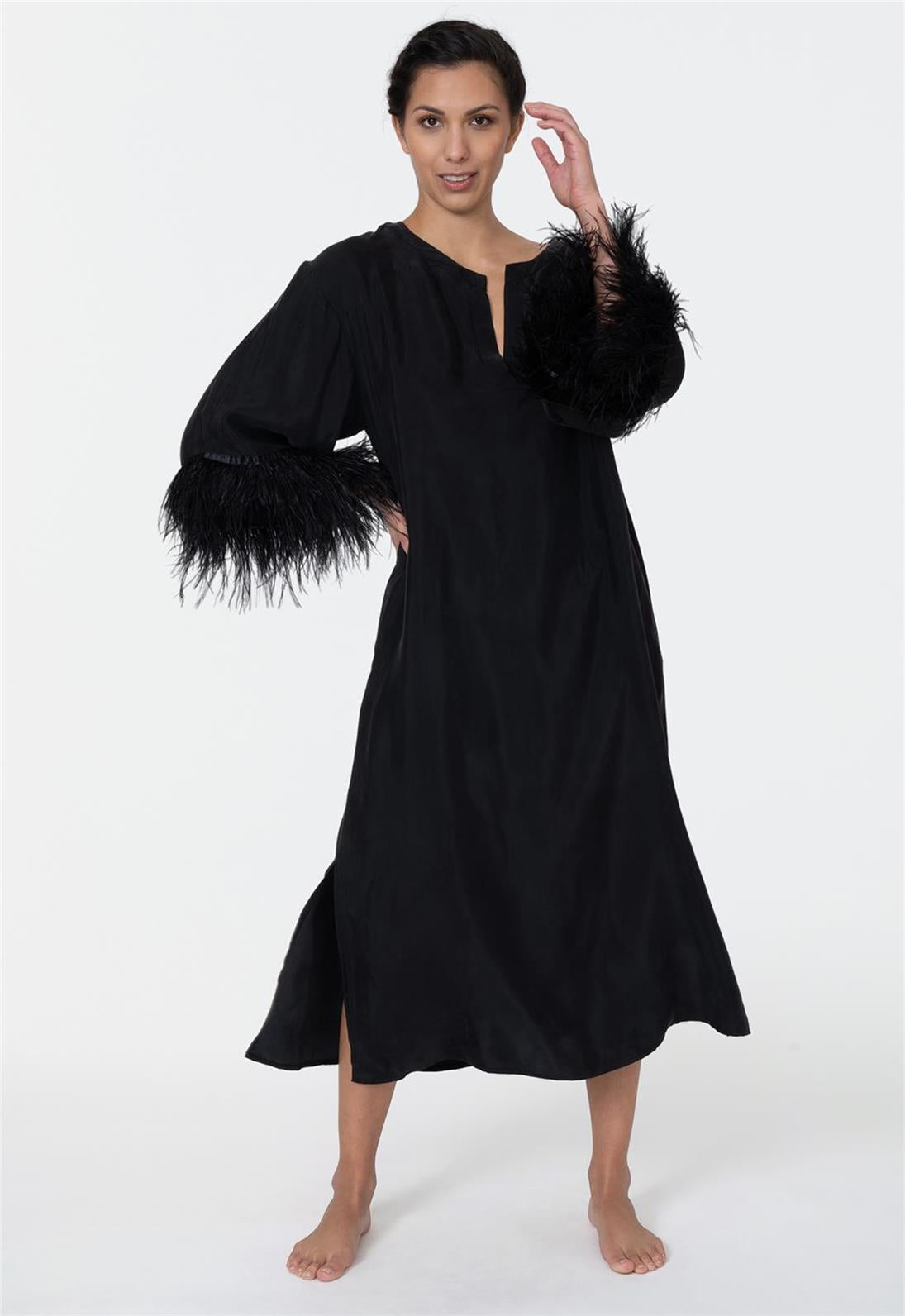 Elegant Black Swan Caftan Dress for Women - Boho Chic Loose Fit Maxi Dress for Beach, Vacation & Summer Wear