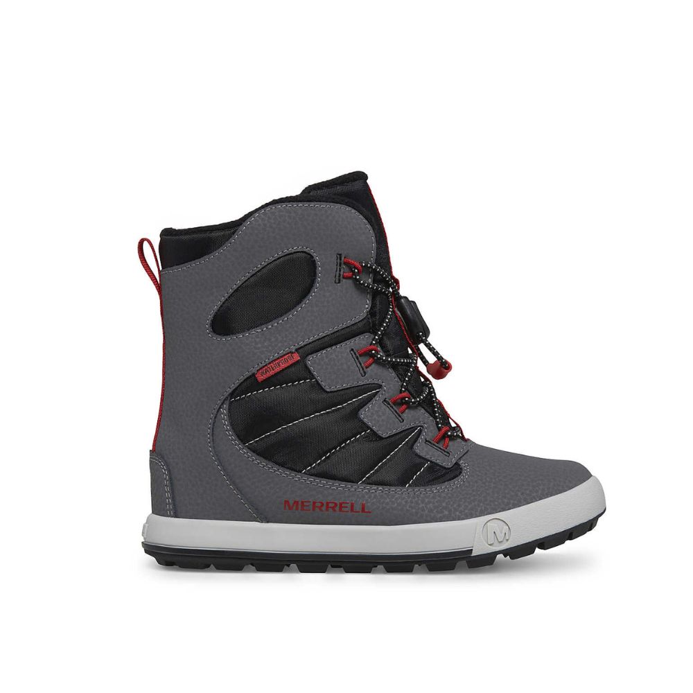Merrell Snow Bank Kids Snow Boots - Grey/Black/Red - UK Size 10 - Waterproof Winter Boots for Boys & Girls - Perfect for Snow Play, Sledding & Cold Weather Adventures