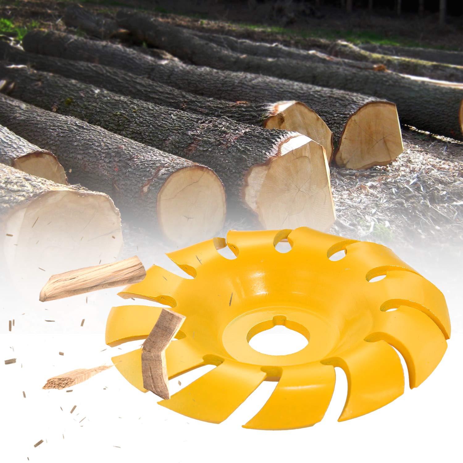 90mm 12 Teeth Manganese Steel Wood Carving Disc - 16mm Bore Angle Grinder Shaping Wheel for 100/115mm Electric Grinders (Yellow) - Perfect for Woodworking, DIY Projects & Furniture Making