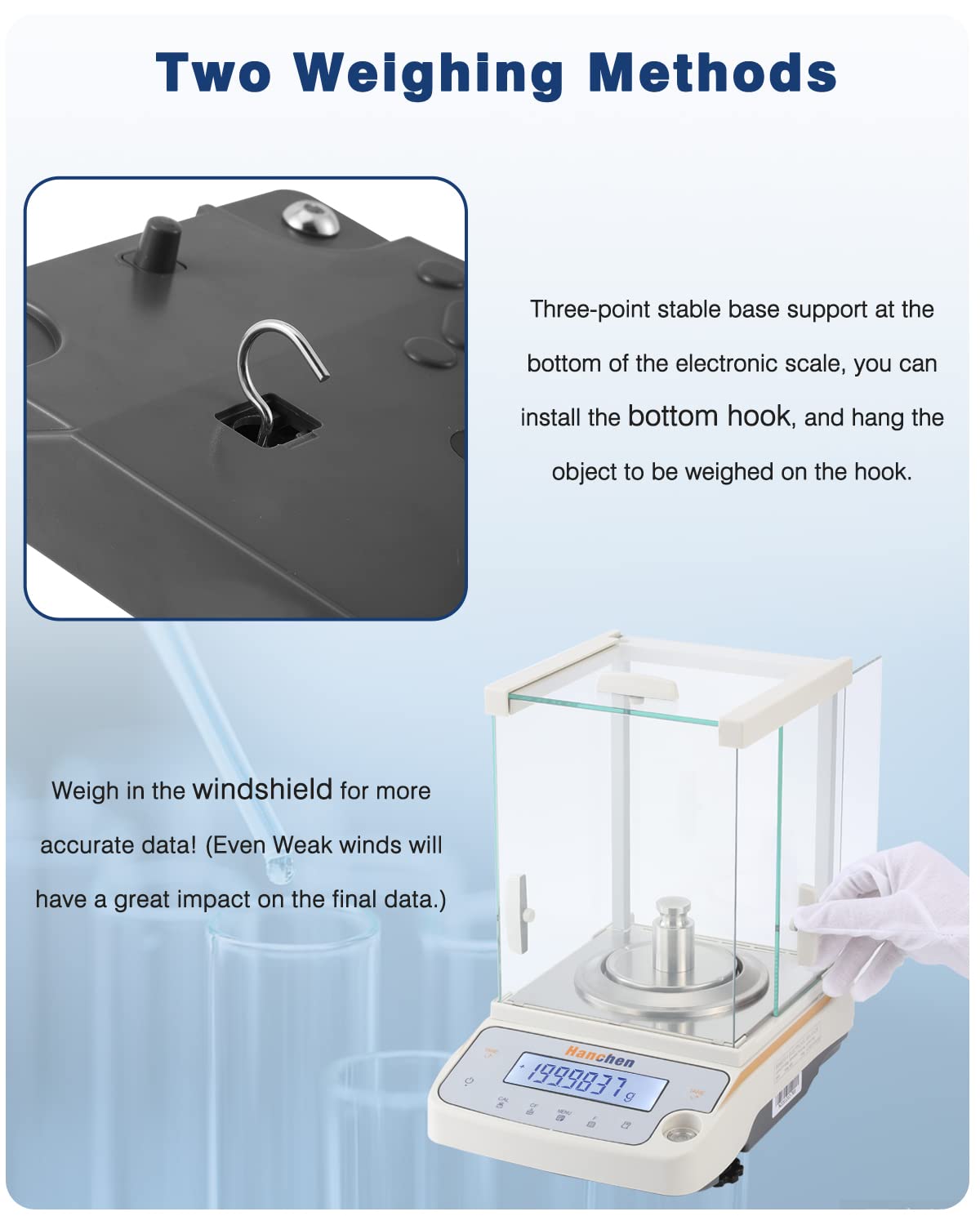Hanchen 120g x 0.1mg Precision Analytical Balance | 0.0001g Digital Lab Scale for Jewelry, Pharmacy & Chemical Labs | Accurate Weighing for Gold, Diamonds, Powders & Chemicals