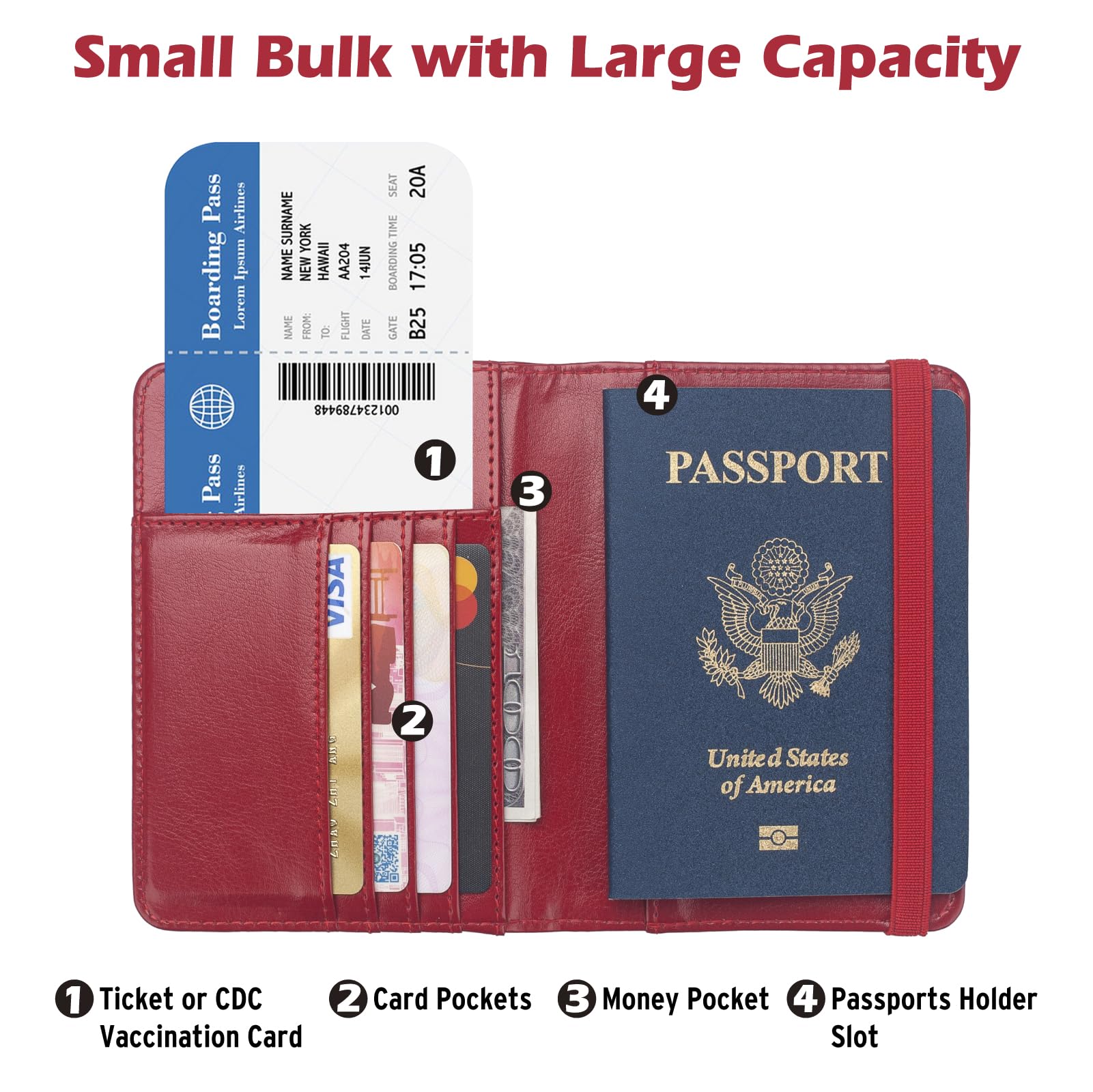 Coowayze RFID Blocking Passport Holder - Waterproof Leather Travel Wallet for Men & Women with Vaccine Card Slot - Secure Document Organizer for Airports, Vacations & International Trips