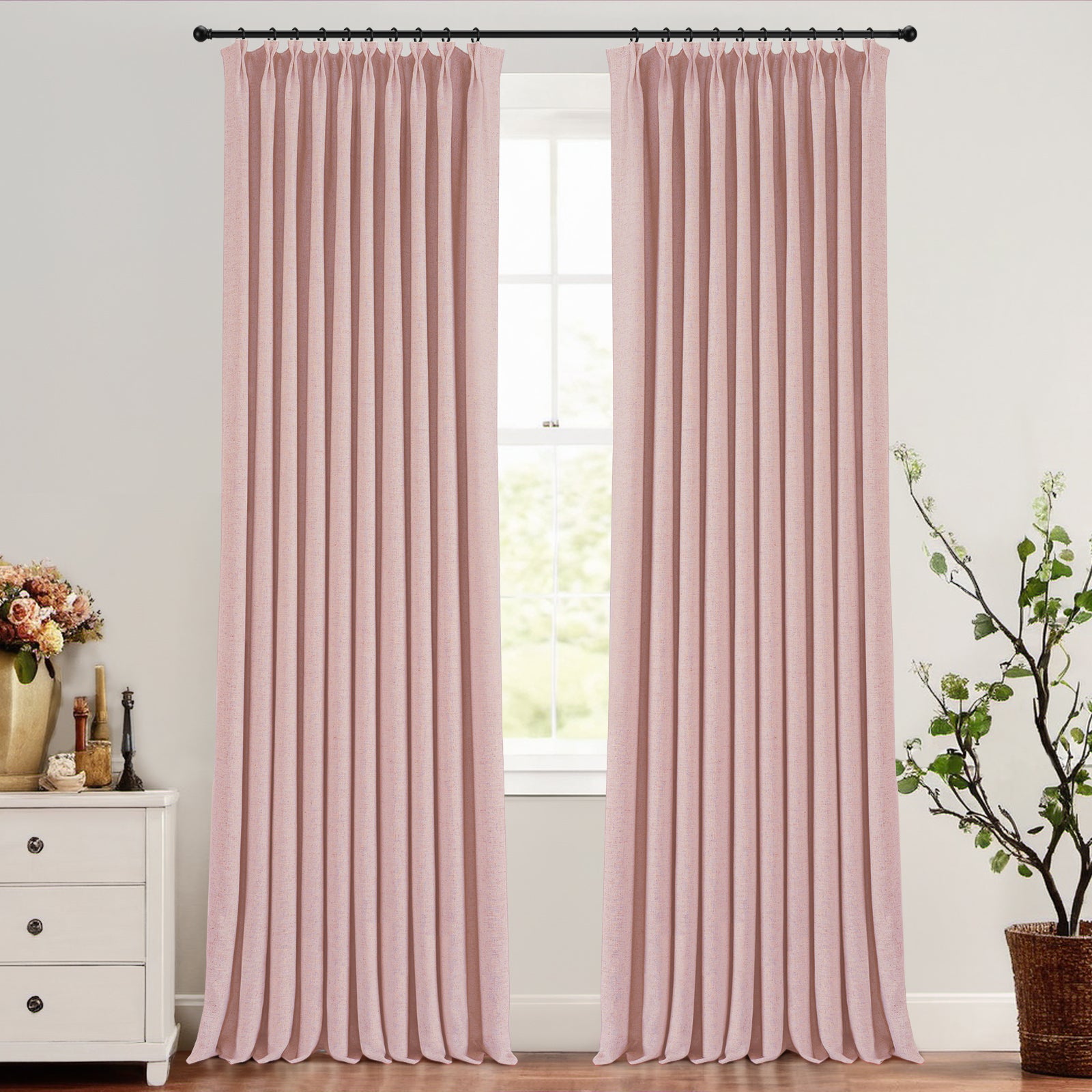 Dark Gray Blackout Curtains - Ron Cotton Modern Pleated Drapes for Bedroom & Living Room | Noise Reducing & Thermal Insulated Window Treatments