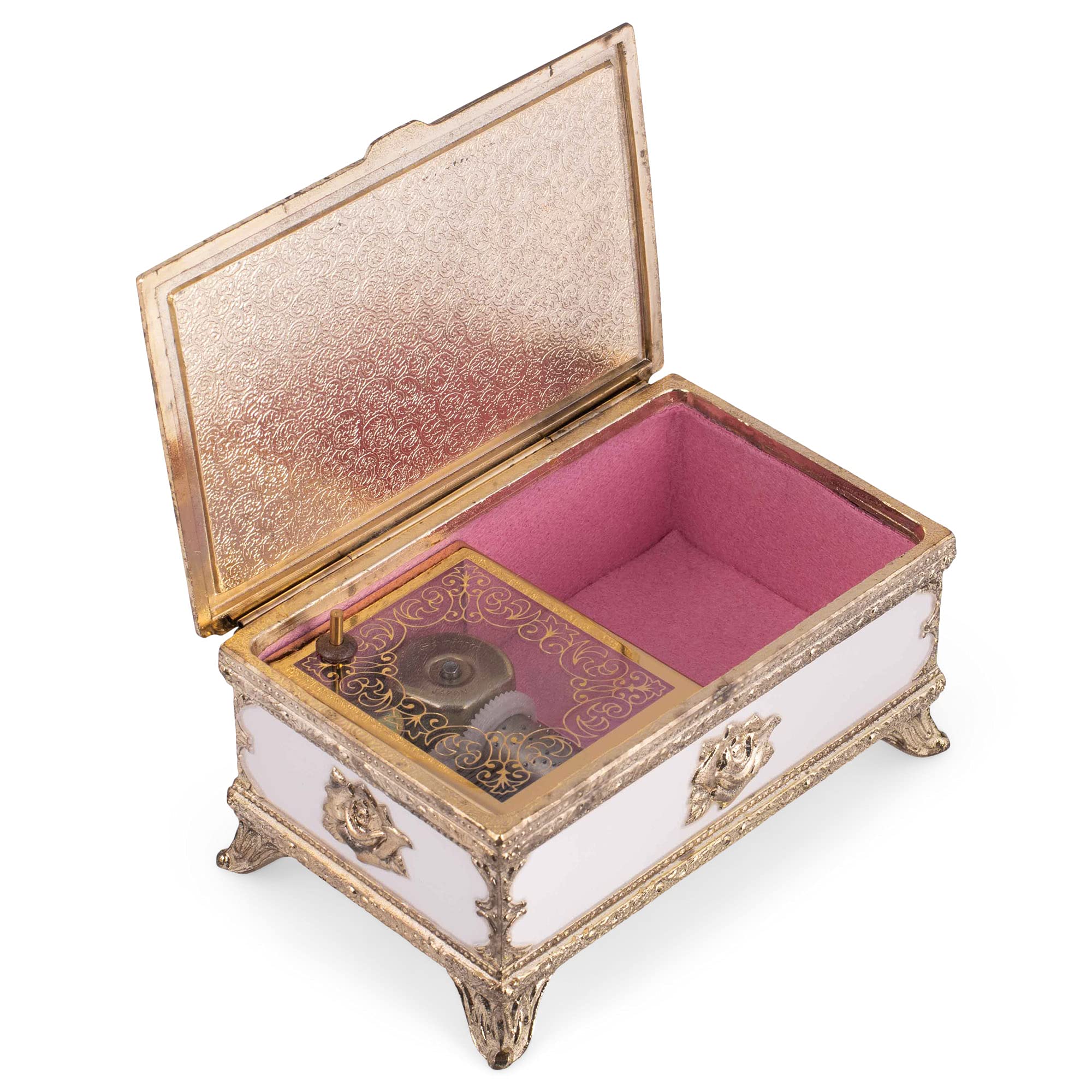 Elegant Baby Girl Music Jewelry Box - Rectangular Design with Lined Compartment, Plays Brahms' Lullaby - Perfect for Nursery Decor, Christening Gifts & Keepsake Storage