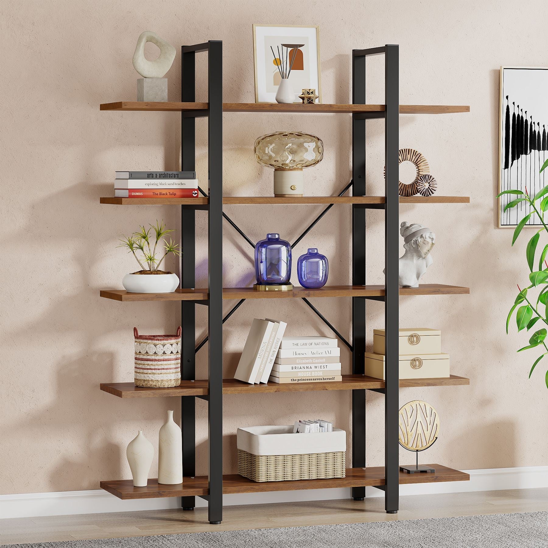 5 Tier Bookshelf - Open Etagere Bookcase with Storage Display Rack for Home Office, Living Room & Bedroom Organization