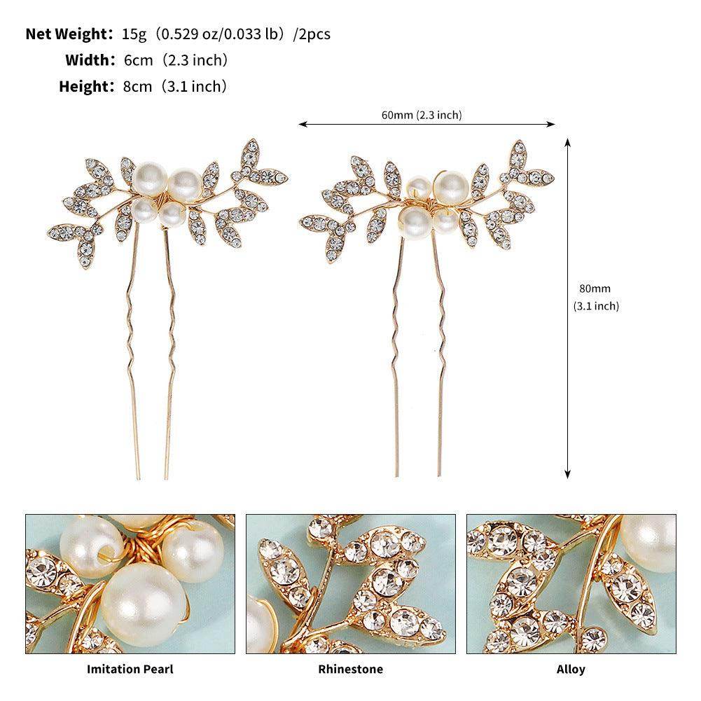 Rhinestone Pearl Leaf Hairpin - Elegant U Pin Bridal Hair Accessory for Weddings & Special Events | Perfect for Brides, Prom, and Formal Occasions