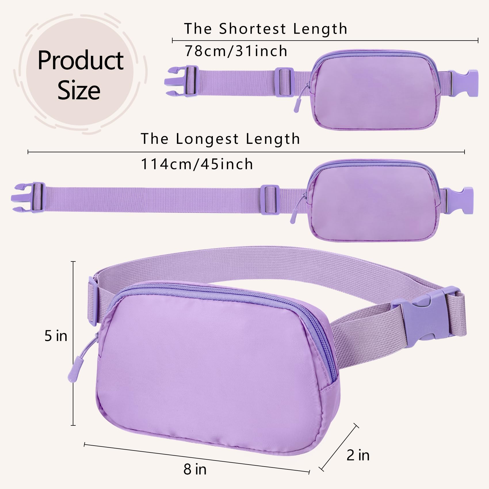 Adjustable Fanny Pack Crossbody Bag for Women & Men - Light Purple Belt Bag for Hiking, Running, Workout & Travel - Hands-Free Waist Pack with Phone Pouch - Perfect for Outdoor Activities, Gym & Daily Use
