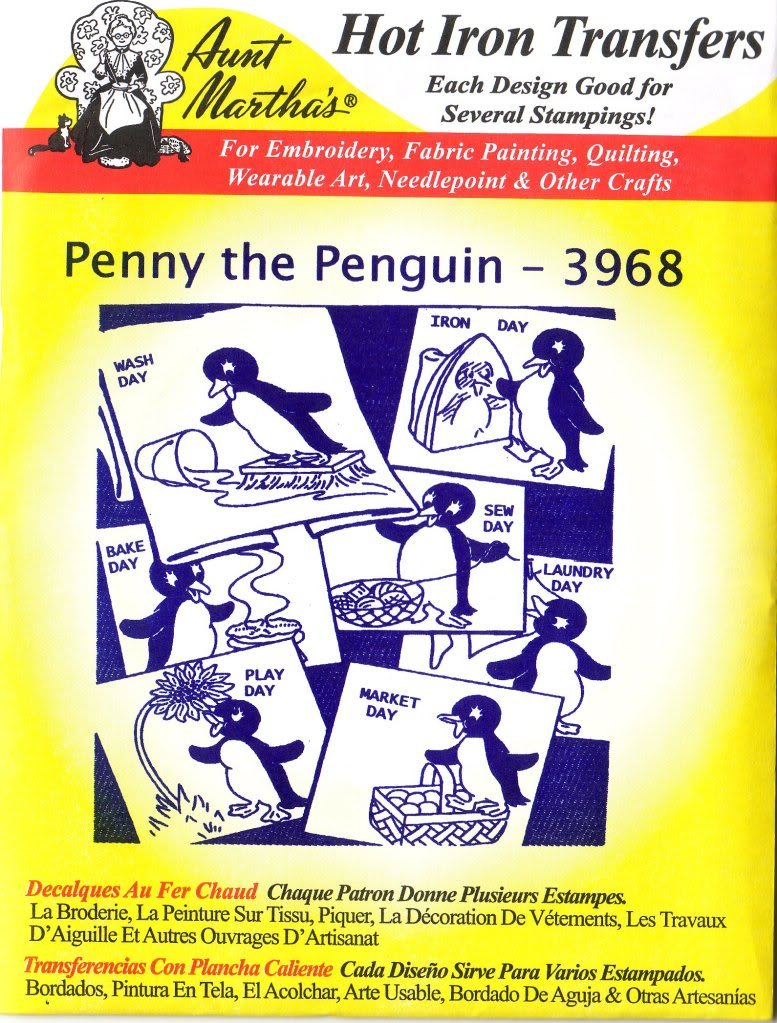 Aunt Martha's Hot Iron Embroidery Transfer - Penguin Penny Design for DIY Crafts, Quilting & Home Decor Projects