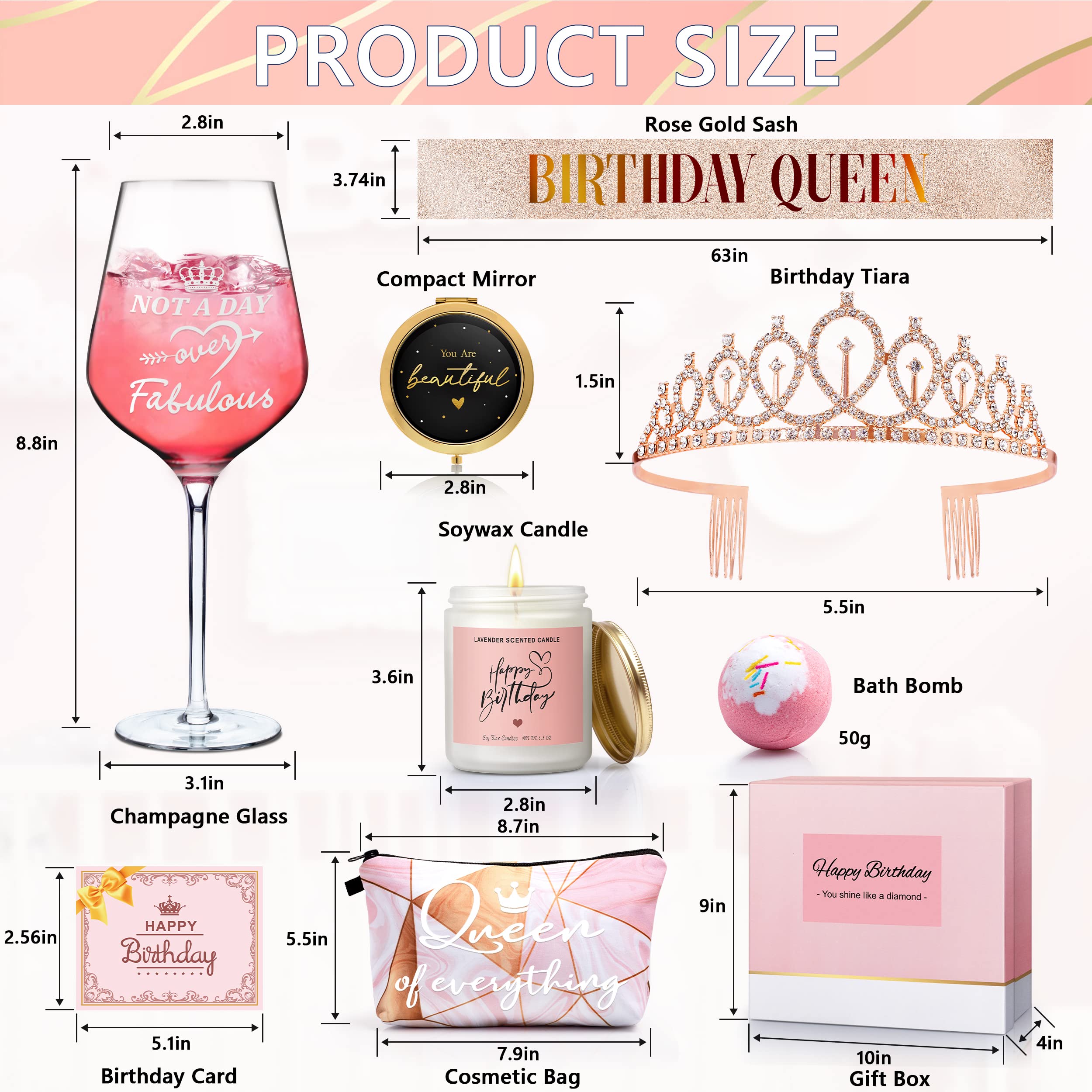 **Best Birthday Gifts for Women - Elegant Gift Basket Set for Her, Mom, Wife, Sister, Best Friend & Coworker - Includes Candles, Tiara, Sash & Rose - Perfect for Birthdays, Parties & Celebrations**