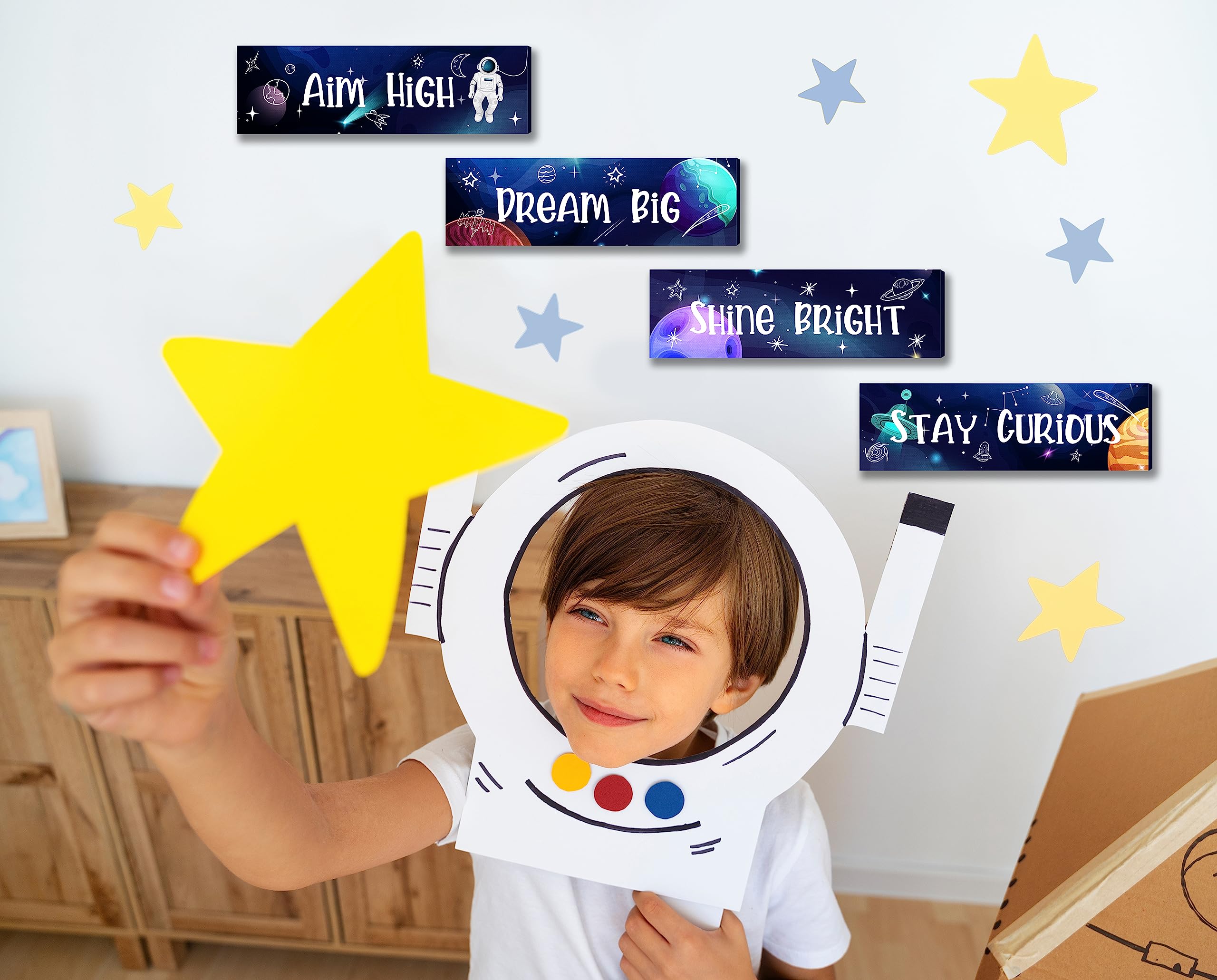 4 PCS Outer Space Wall Decor for Boys - Galaxy Themed Room Decor, Space Nursery Decor for Kids, Boys Bedroom Wall Art - Perfect for Space Themed Bedrooms, Playrooms & Kids' Rooms
