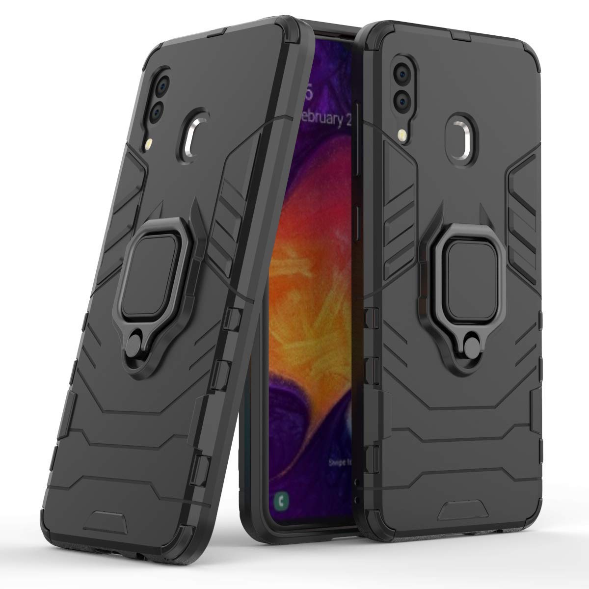 Samsung Galaxy A20s Case (2019 Model SM-A207F/DS, SM-A207M/DS, SM-A2070) - 360° Rotating Ring Holder with Magnetic Car Mount & Kickstand - Black Protective Phone Cover for Work, Travel and Daily Use