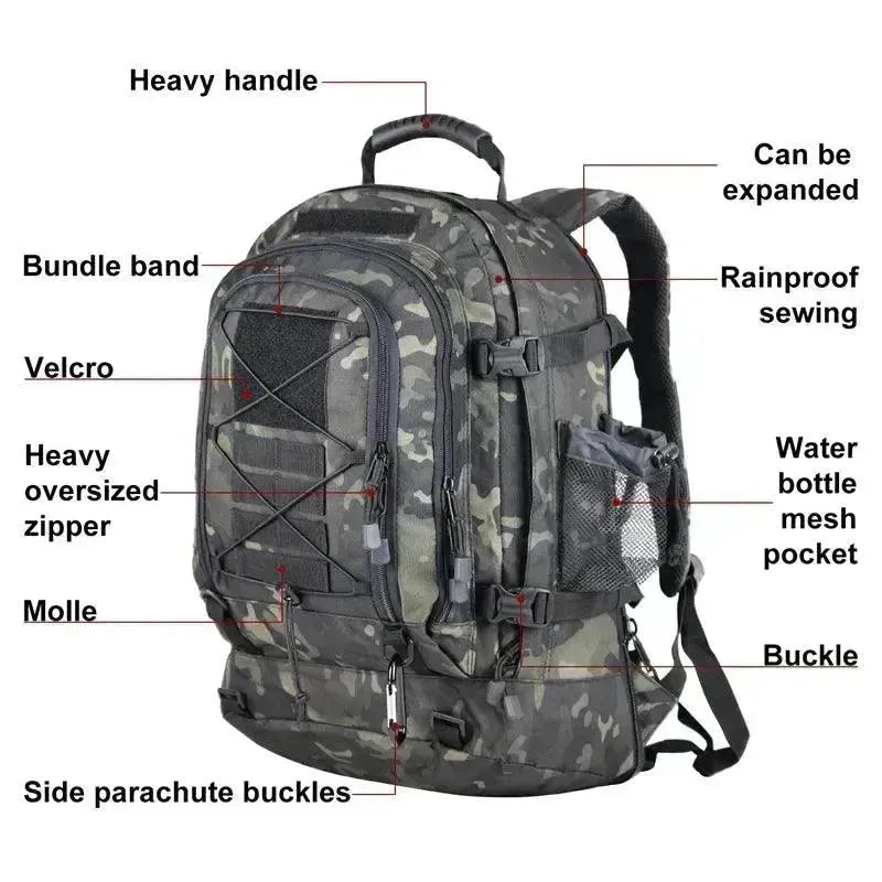 60L Military Tactical Backpack - Waterproof Durable Rucksack for Hiking, Camping & Outdoor Adventures - Perfect for Army, Hunting & Survival Gear