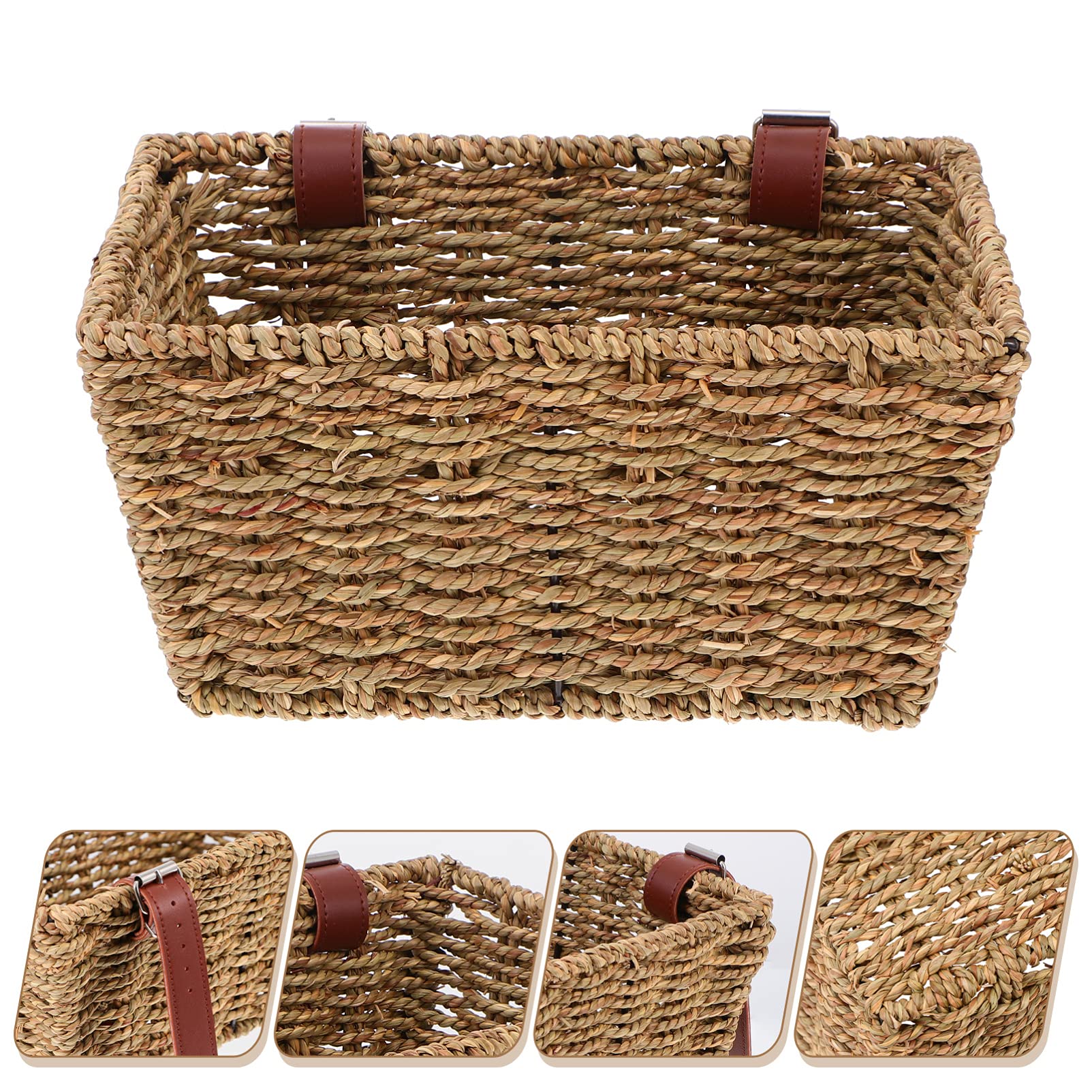 Cabilock Woven Wicker Bike Basket with Lid - Front Handlebar or Rear Cargo Basket for Bicycles - Perfect for Groceries, Picnics & Commuting (Random Color)