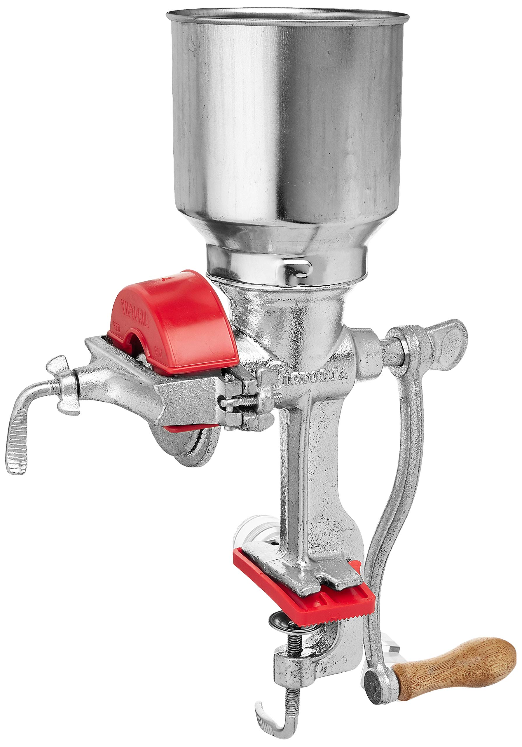 Victoria Manual High Hopper Grain Grinder & Cast Iron Tortilla Press Set - Silver Grain Mill & Roti Maker for Home Kitchen - Perfect for Grinding Wheat, Corn, Beans & Making Fresh Tortillas, Roti, Chapatis