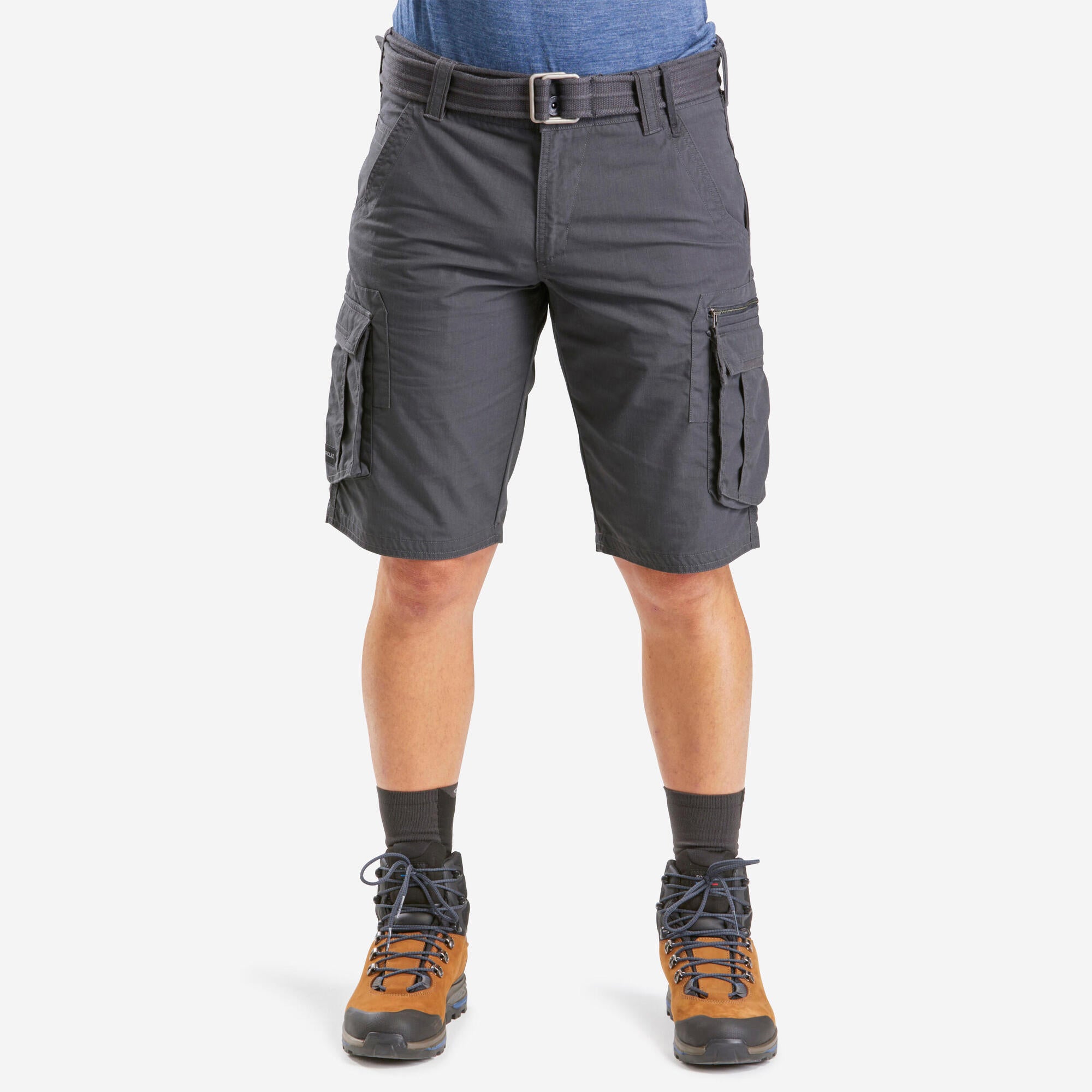 Forclaz Men's Travel 100 Cargo Shorts - Lightweight Quick-Dry Hiking Shorts with Multiple Pockets for Outdoor Adventures, Camping & Travel