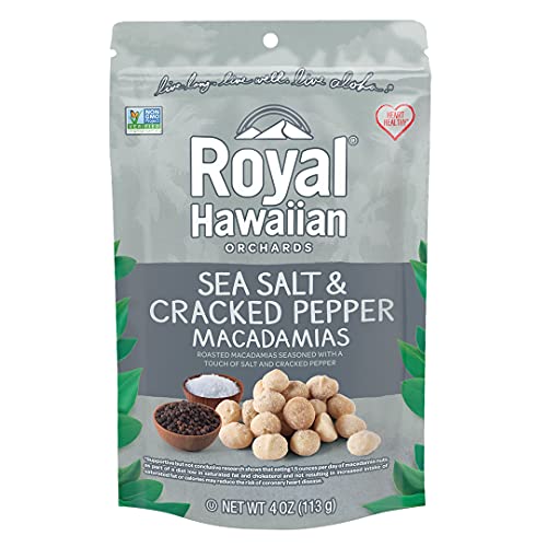 Royal Hawaiian Orchards Sea Salt & Cracked Pepper Macadamia Nuts, 4 Oz - Premium Hawaiian Snack for Parties, Gifts & Healthy On-the-Go Snacking