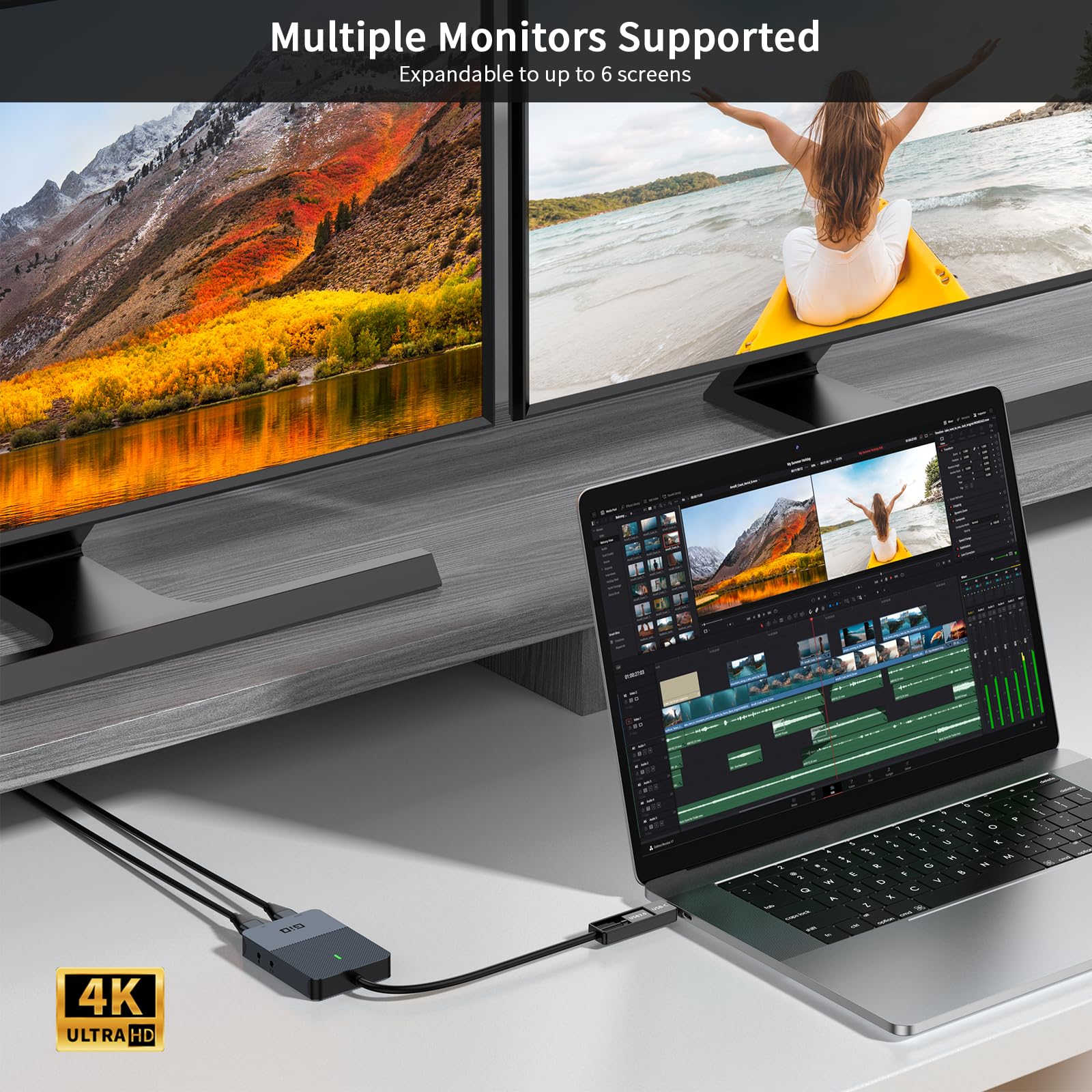 USB to Dual HDMI Adapter - 2K@60Hz for Dual Monitors, Windows & Mac - Home & Office Use