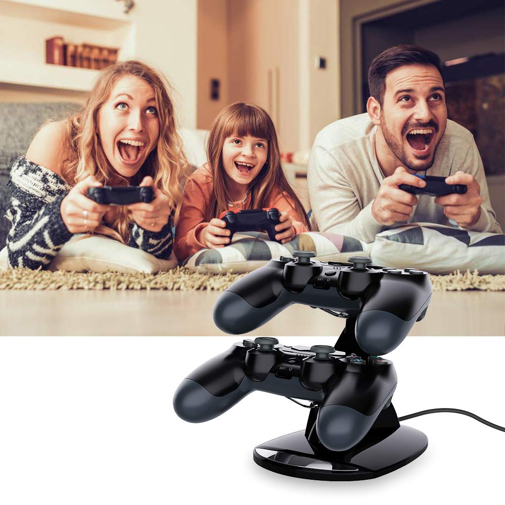 VSEER Dual USB PS4 Controller Charging Station - Fast Charging Dock for Sony PS4/PS4 Pro/PS4 Slim Controllers - Black - Perfect for Gaming Sessions & Multiplayer Setups