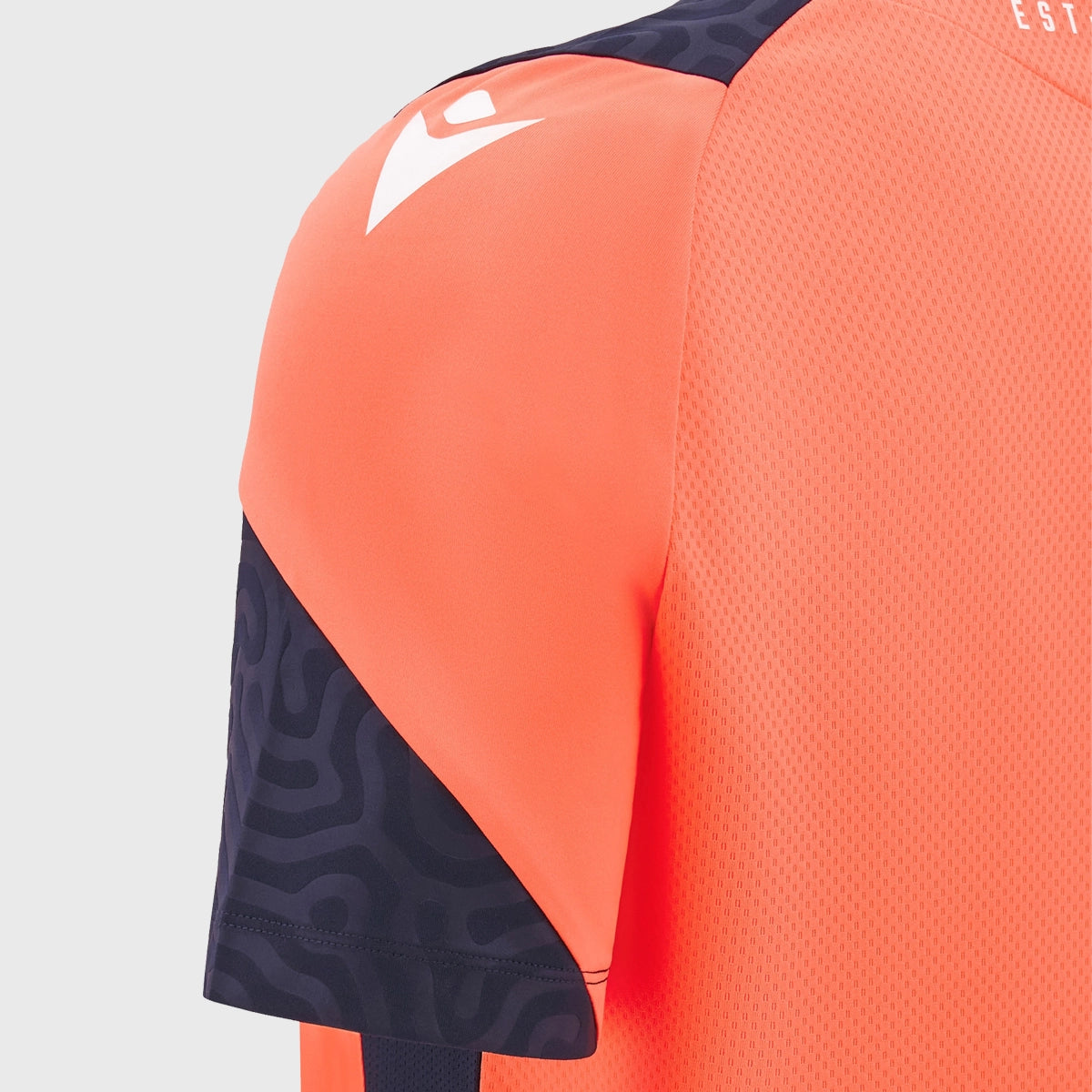 Edinburgh Rugby Macron Polyester T-Shirt for Men - Coral Pink - Breathable & Lightweight - Perfect for Rugby Matches, Training, and Casual Wear