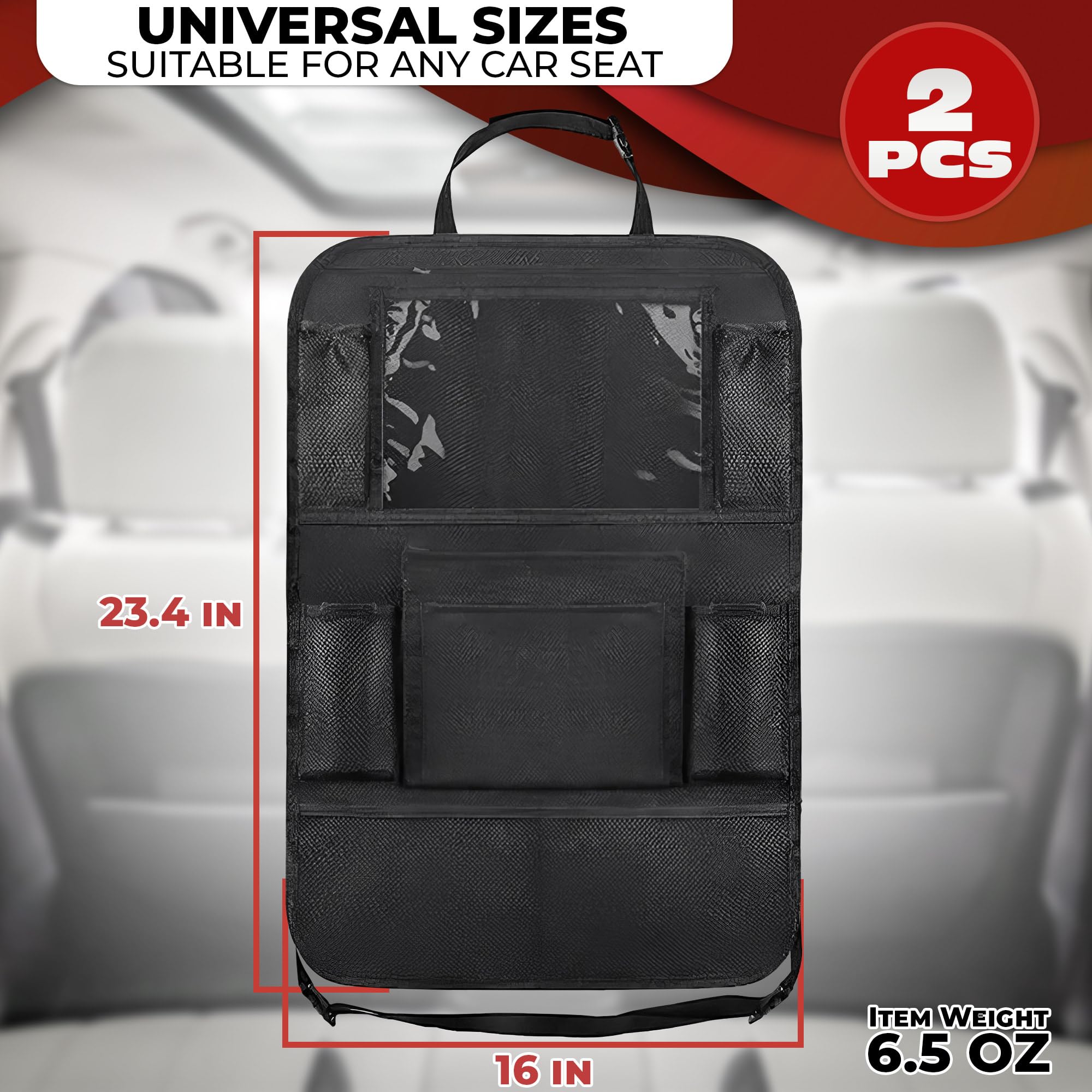 2Pcs Backseat Car Organizer - Waterproof Car Seat Organizer with Multiple Pockets, Kick Protector & Storage for Kids Toys, Snacks, Books - Perfect for Road Trips, Family Travel & Daily Commute