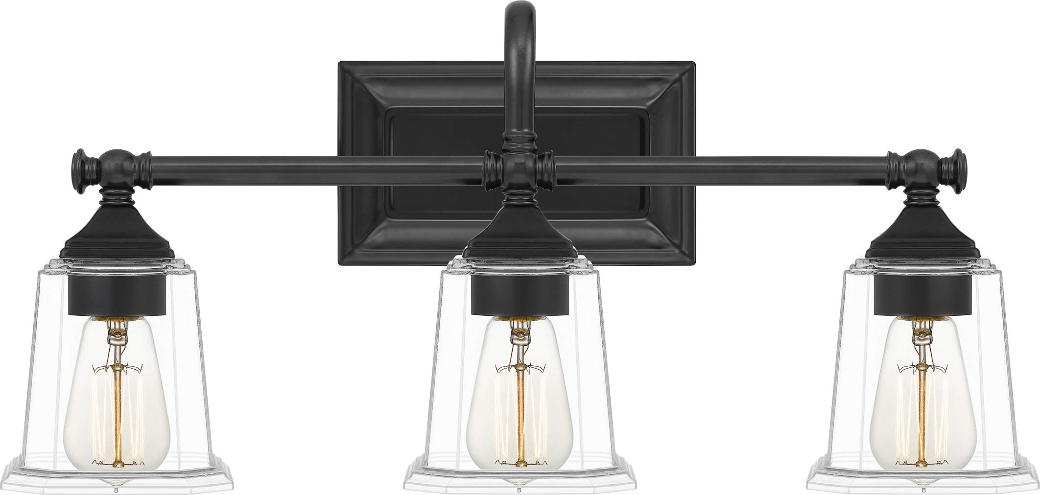 Quoizel Nicholas 22 Inch Wide Earth Black 3-Light Vanity Bathroom Light Fixture - Perfect for Bathroom Vanity, Powder Room, and Dressing Area Lighting