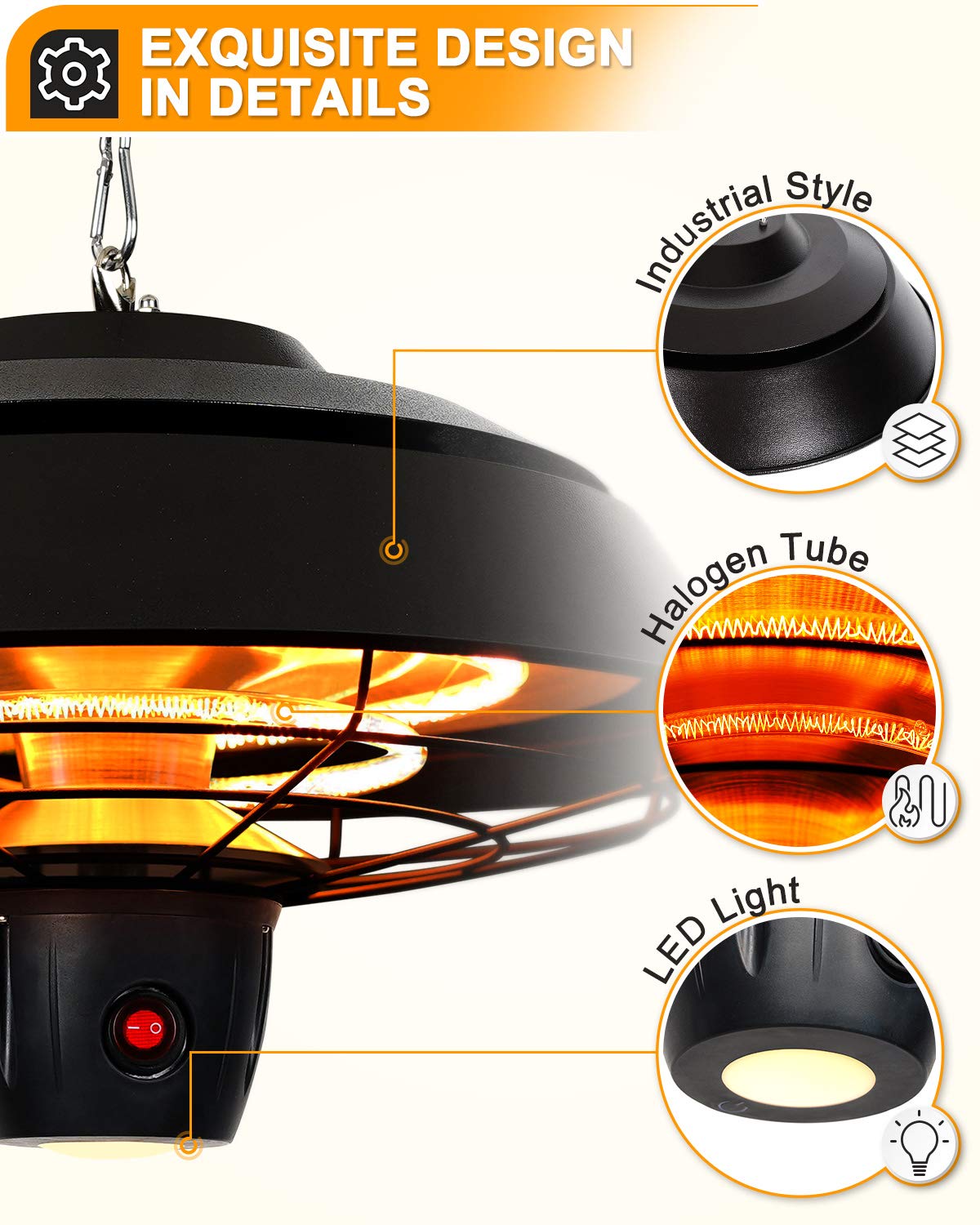 Star Patio Electric Infrared Ceiling Heater - 600W/900W/1500W Adjustable Outdoor Heater with Remote Control & Touch Switch, IP44 Waterproof, Hammer Tone Bronze Finish (Model STP1566-C-NN2024) - Perfect for Patios, Decks, Restaurants and Outdoor Dining Areas