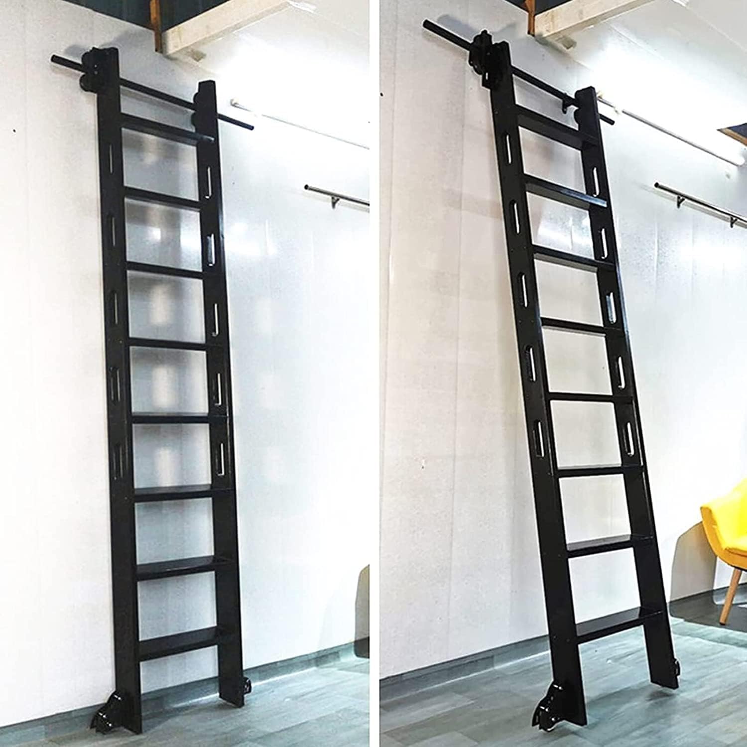 Heavy Duty Sliding Barn Door Hardware Kit with Roller Wheels - Commercial Grade Ladder Rail Kit for Mobile Library Ladder & Rolling Service Staircase - Perfect for Home, Office, and Industrial Use