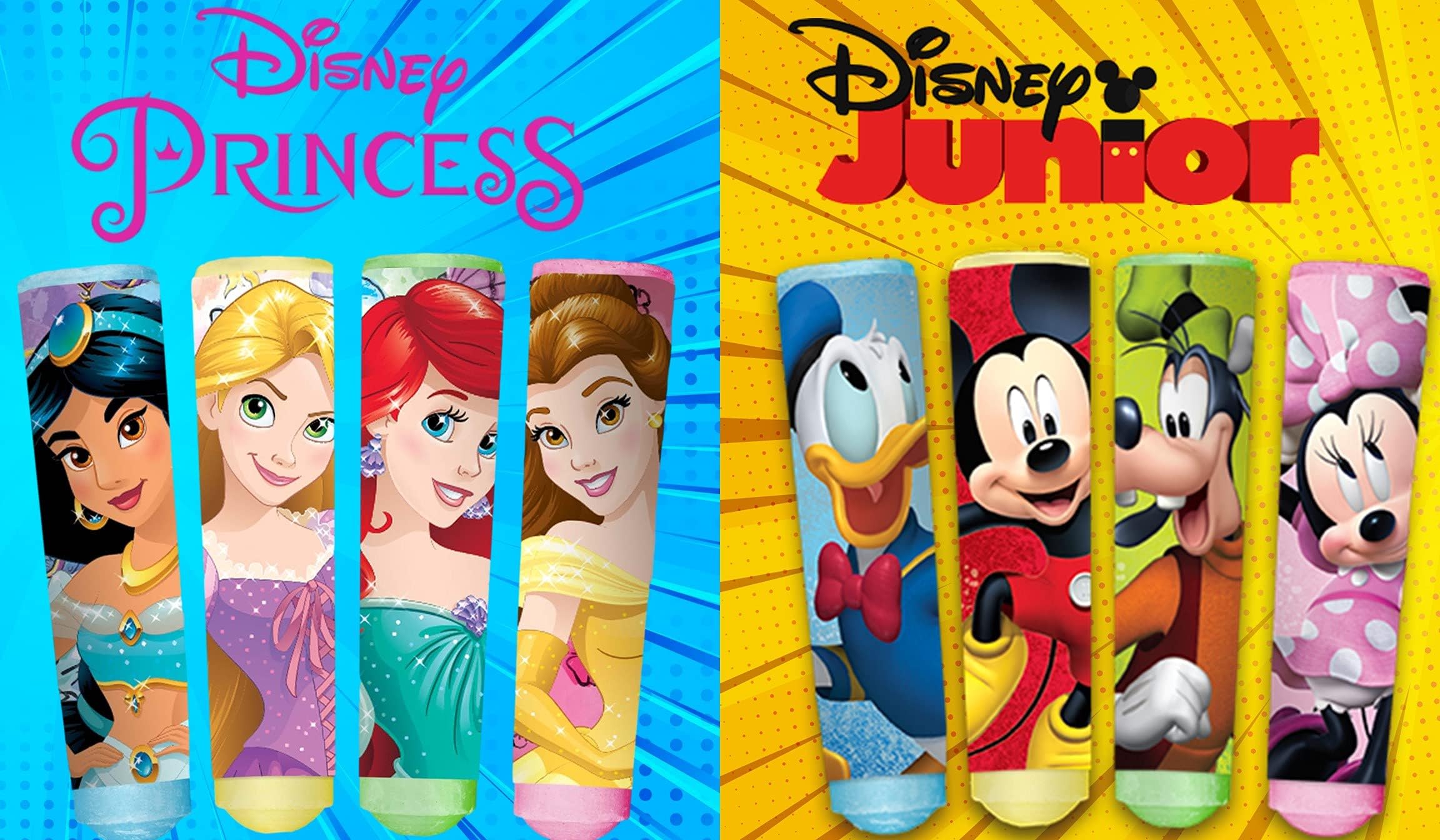 Disney Mickey Minnie & Princess Sidewalk Chalk Set - 2 Packs of Jumbo Non-Toxic Washable Chalk for Kids | Outdoor Drawing, Birthday Party Favors, Driveway Art & Playtime Fun